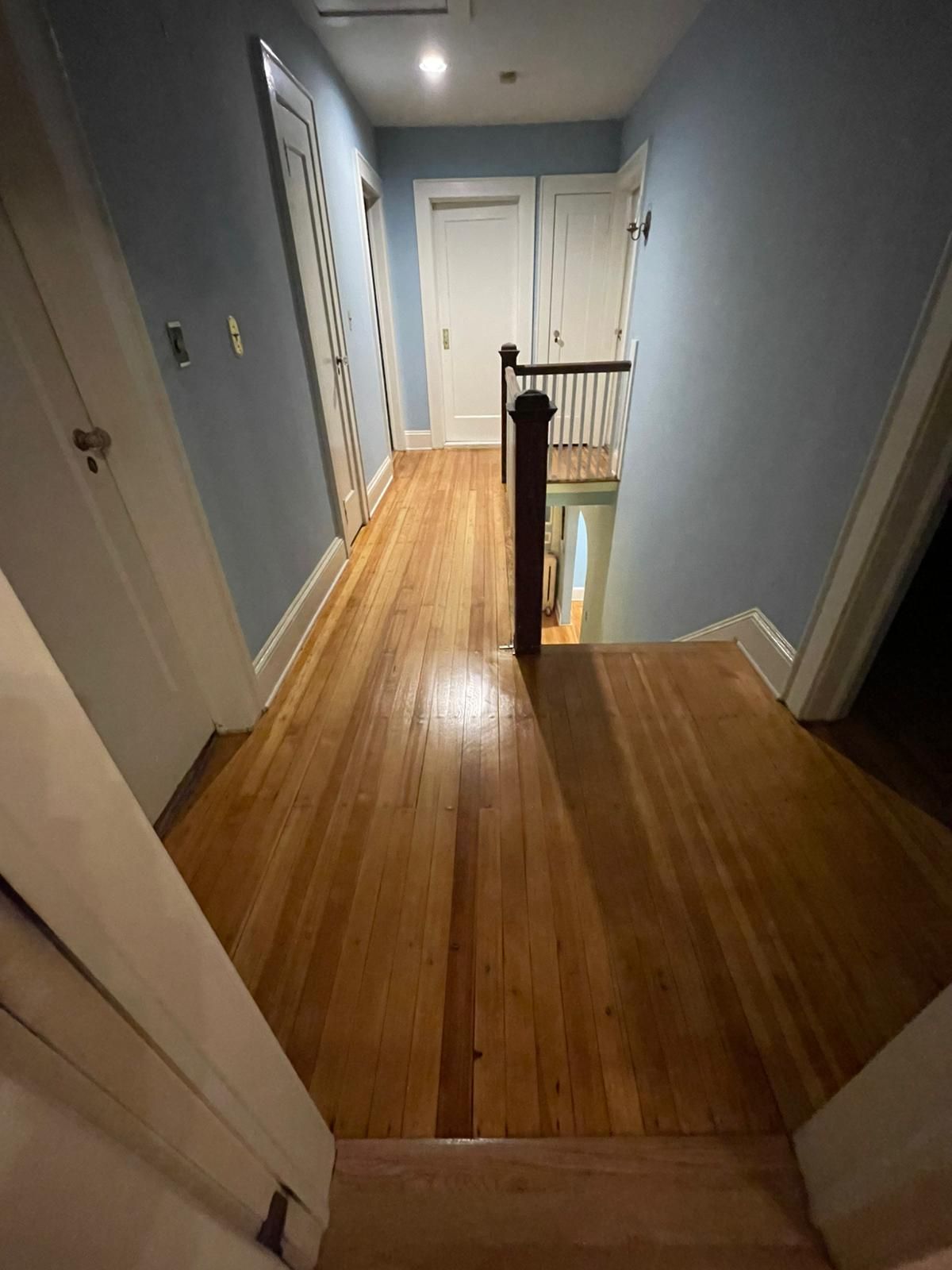 Hardwood floor repair and refinish using Duraseal Natural Stain with Semi Gloss Finish by Footprints Floors Morristown