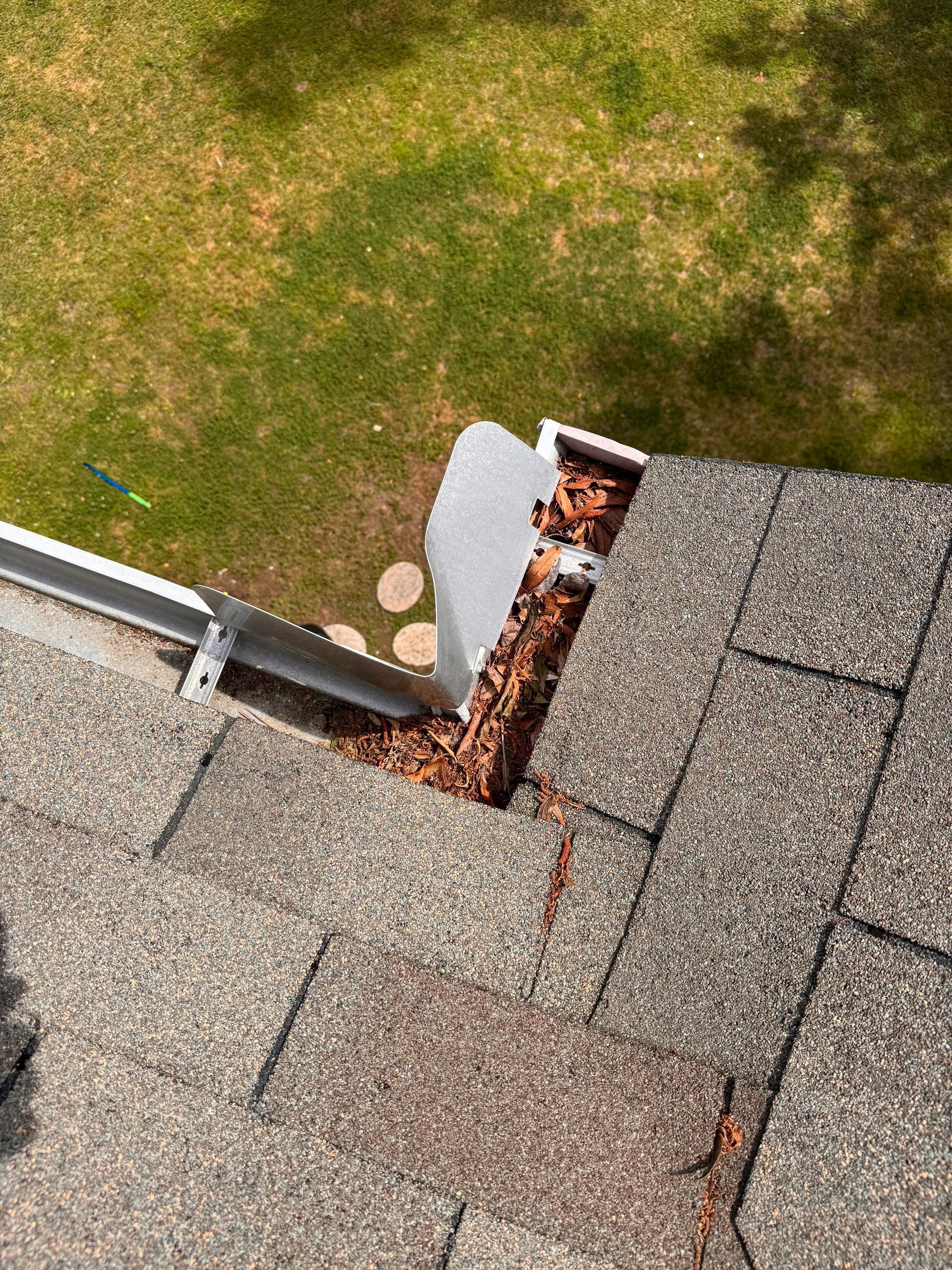 Commercial gutter cleaning Leland & Hampstead, NC before photo with filled gutters