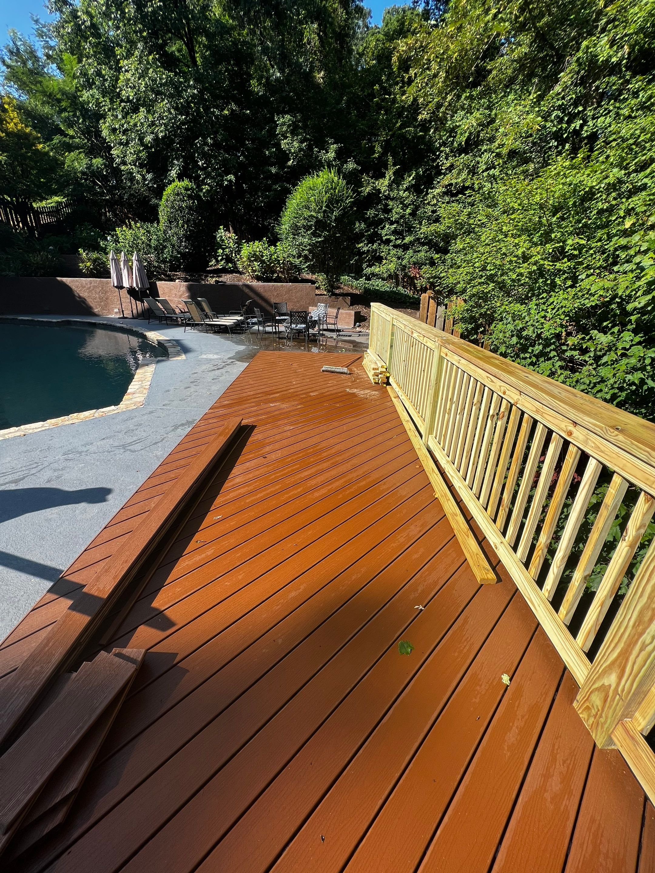 Atlanta Wooden Deck Restoration and Pool Concrete Staining Project by Swift Home Renovations