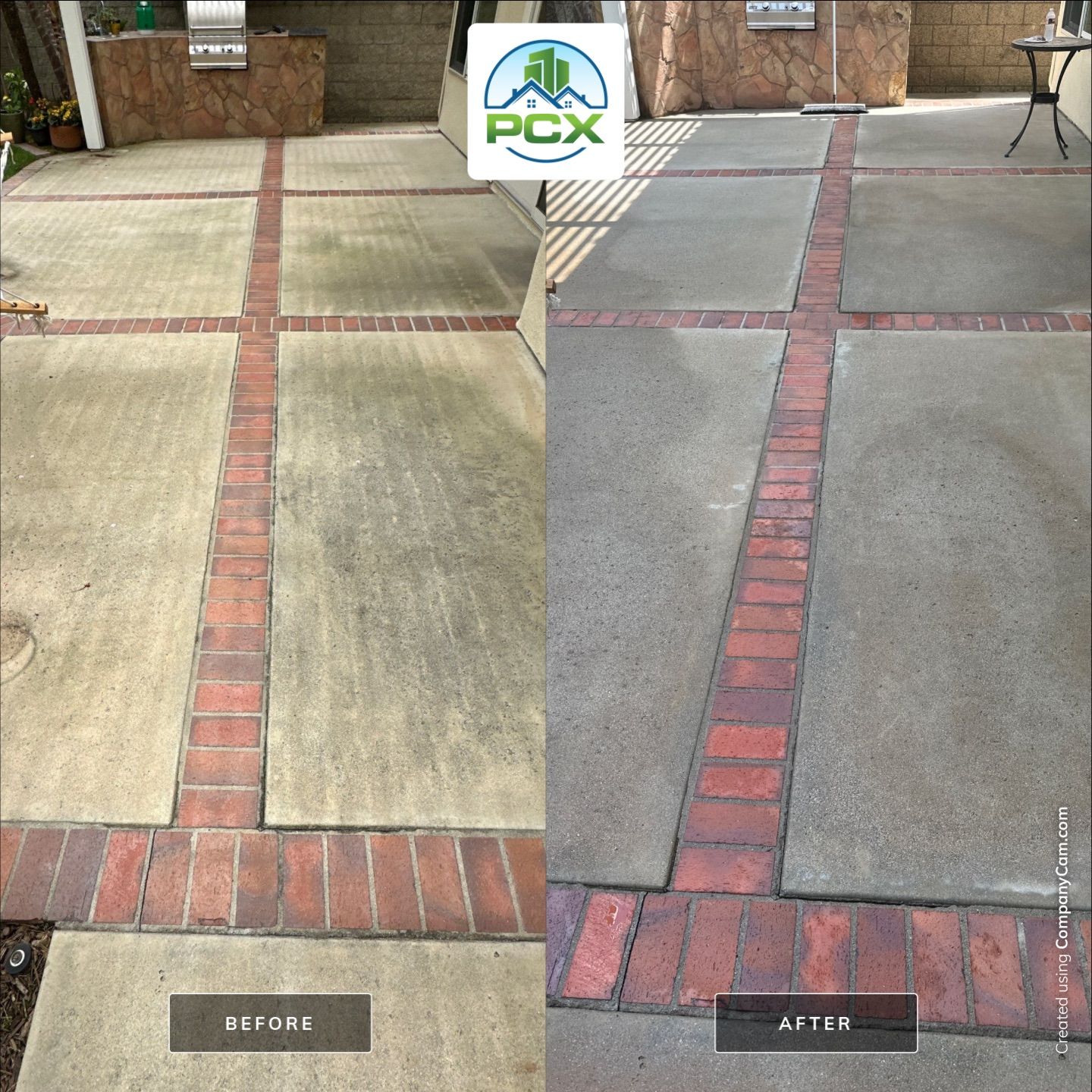 Surface cleaning pressure washing in Orange County on patio, walkways, and driveway by Property Cleaning Experts, LLC