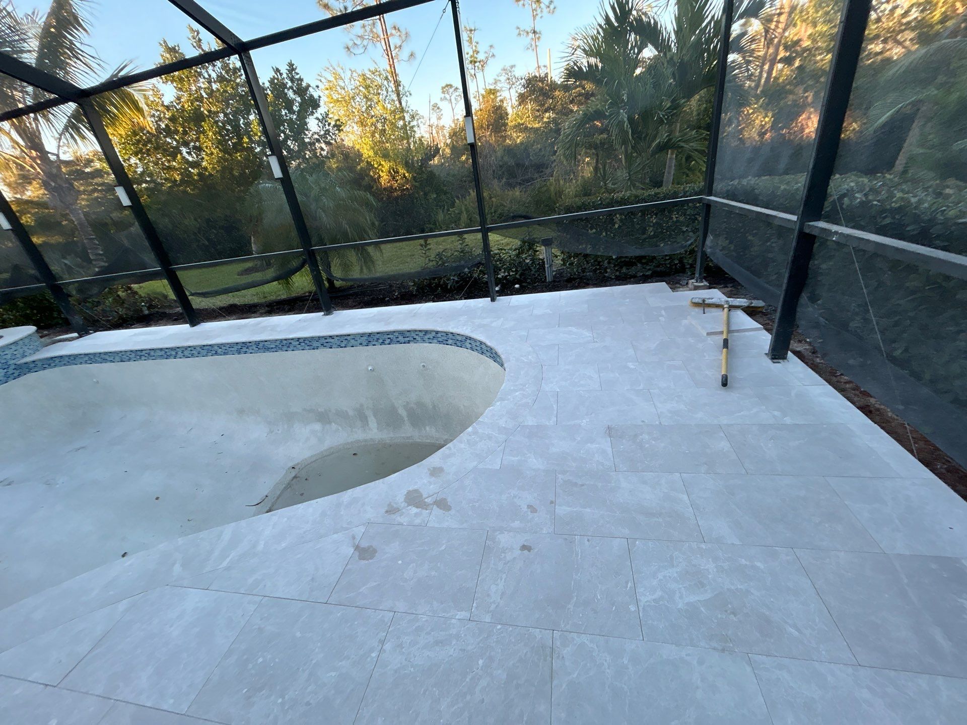 Pool Deck Renovation | Pool Coping & Tile Upgrade | Textured Marble Natural Stone - Bonita National Golf & Country Club by Old Town Pavers Llc