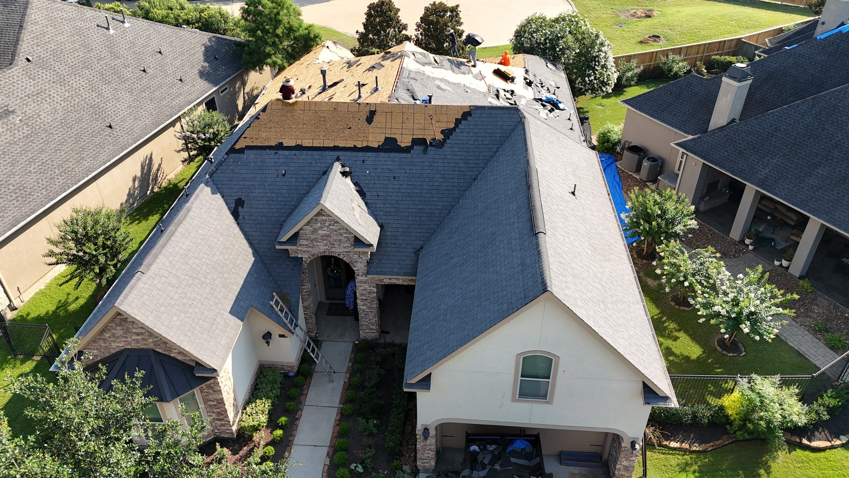 Residential Roofing Installation using Certainteed Landmark after last year's tornado in Cypress by Core Four Roofing