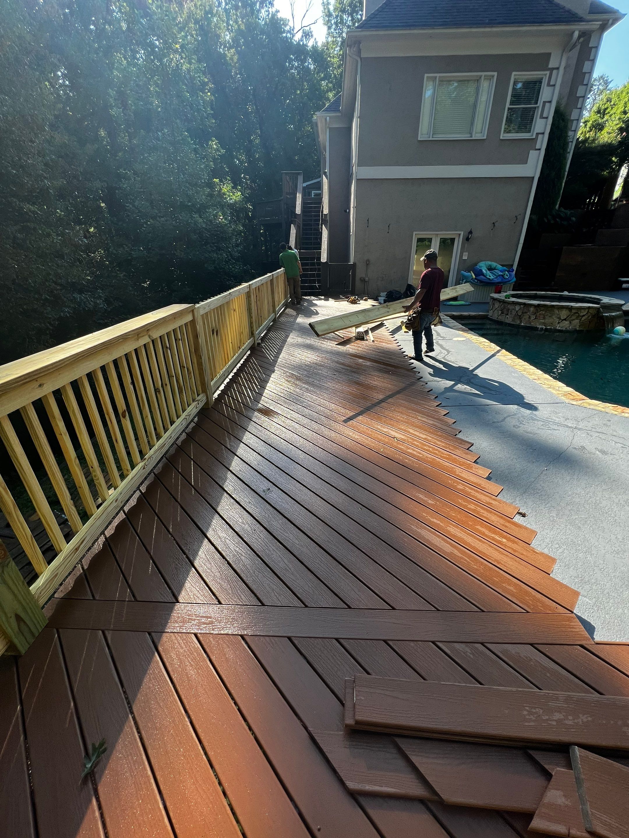 Atlanta Wooden Deck Restoration and Pool Concrete Staining Project by Swift Home Renovations