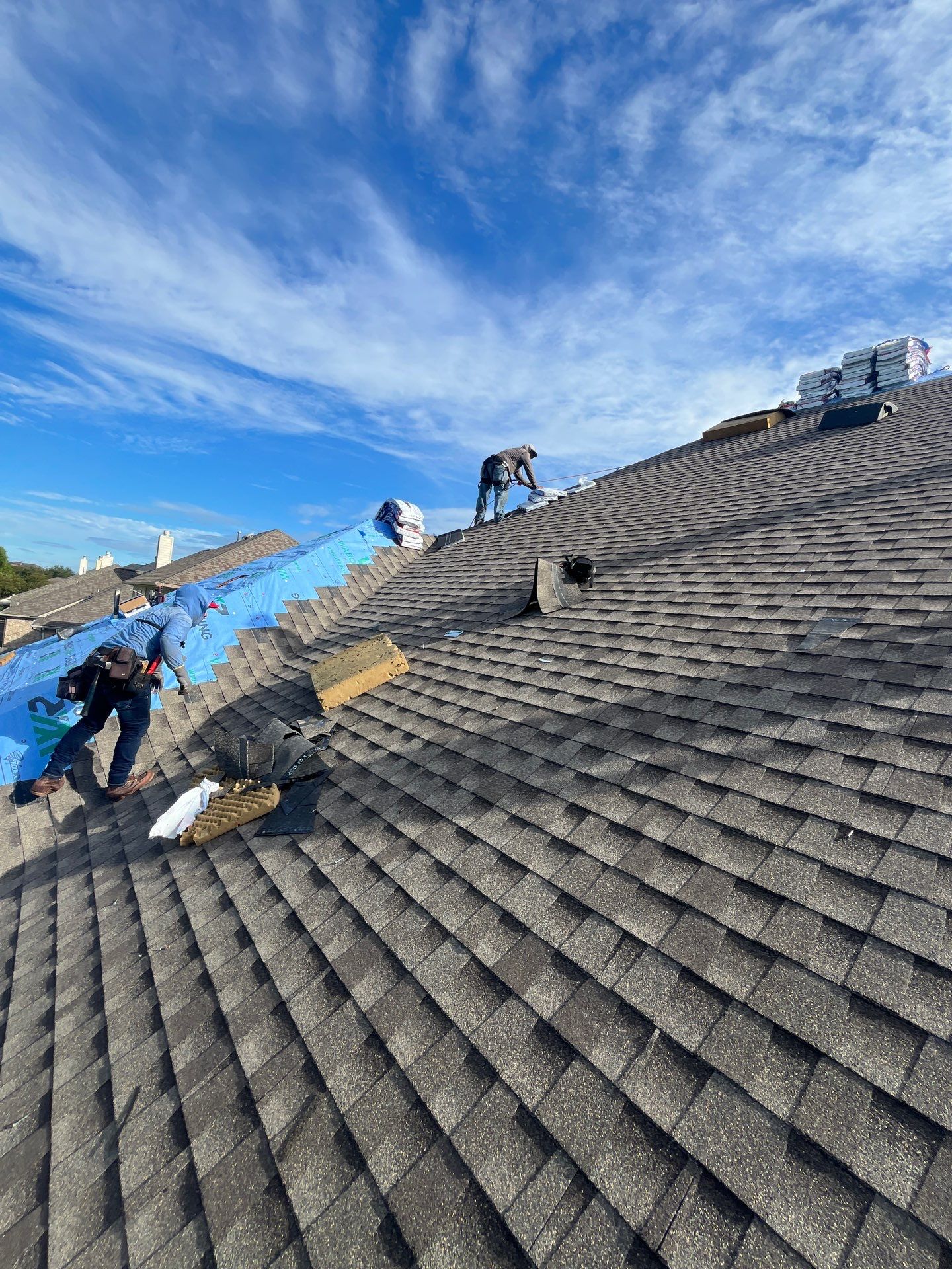 Residential Roofing Installation using GAF Timberline HDZ (weathered wood) by WABO Roofing Systems 