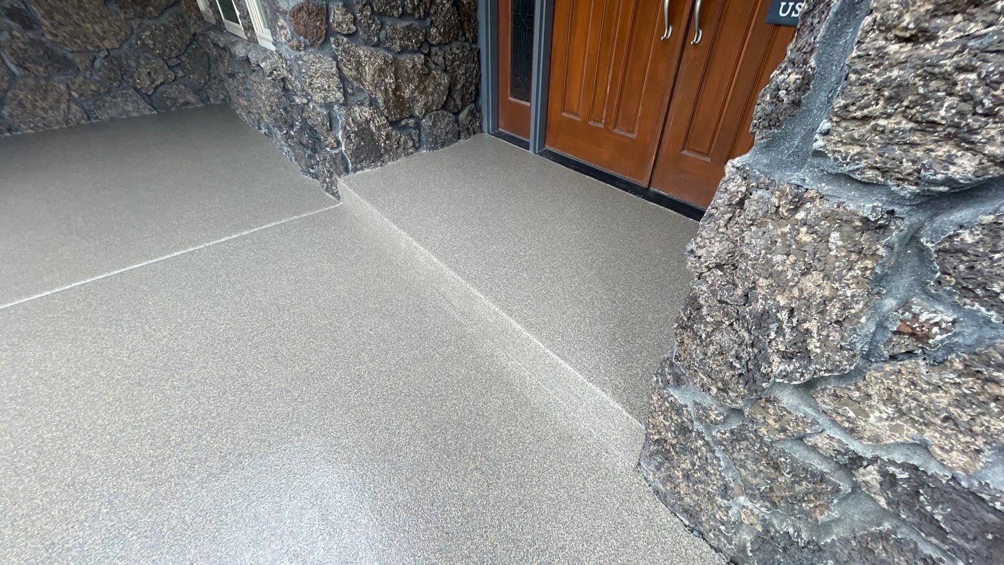 Patio Transformation using Rockford 1/8" Flake by Croc Coatings, LLC