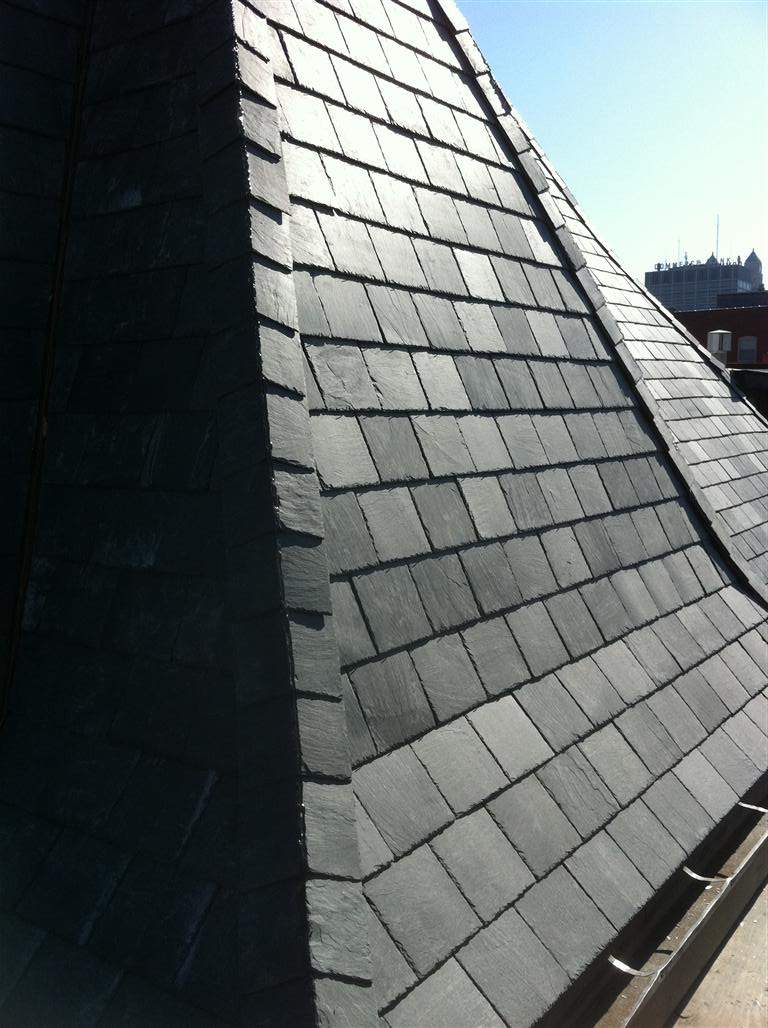 Historic Building ROOF REPLACEMNT with GAF TruSlate  on steep slop and Versico 60mil TPO on flat roof by Gorilla Exteriors Contracting, LLC