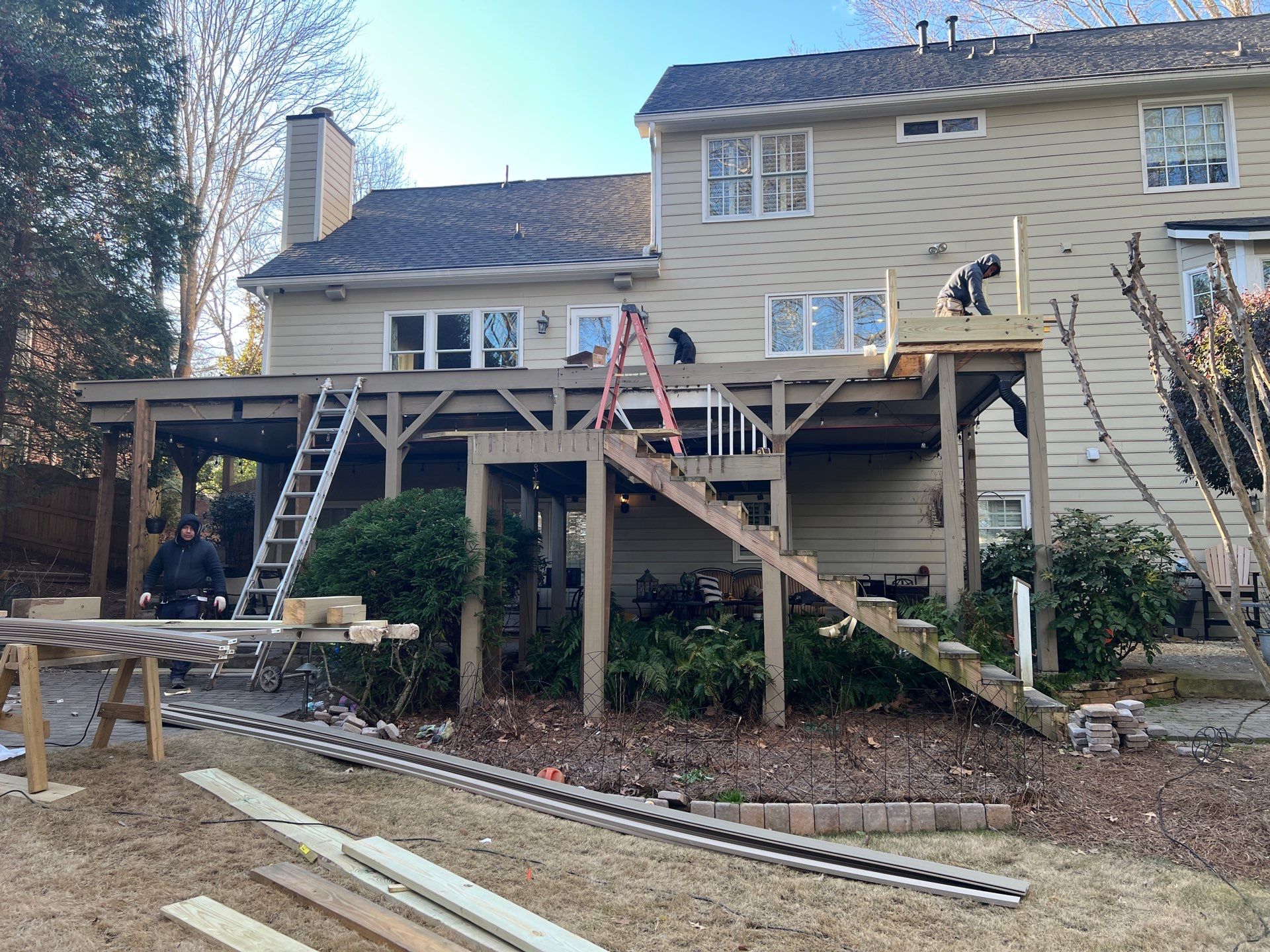 Deck Resurface and Screened-In Porch Build with Timbertech LED Lantern Post Cap Lights by Nelson Exteriors
