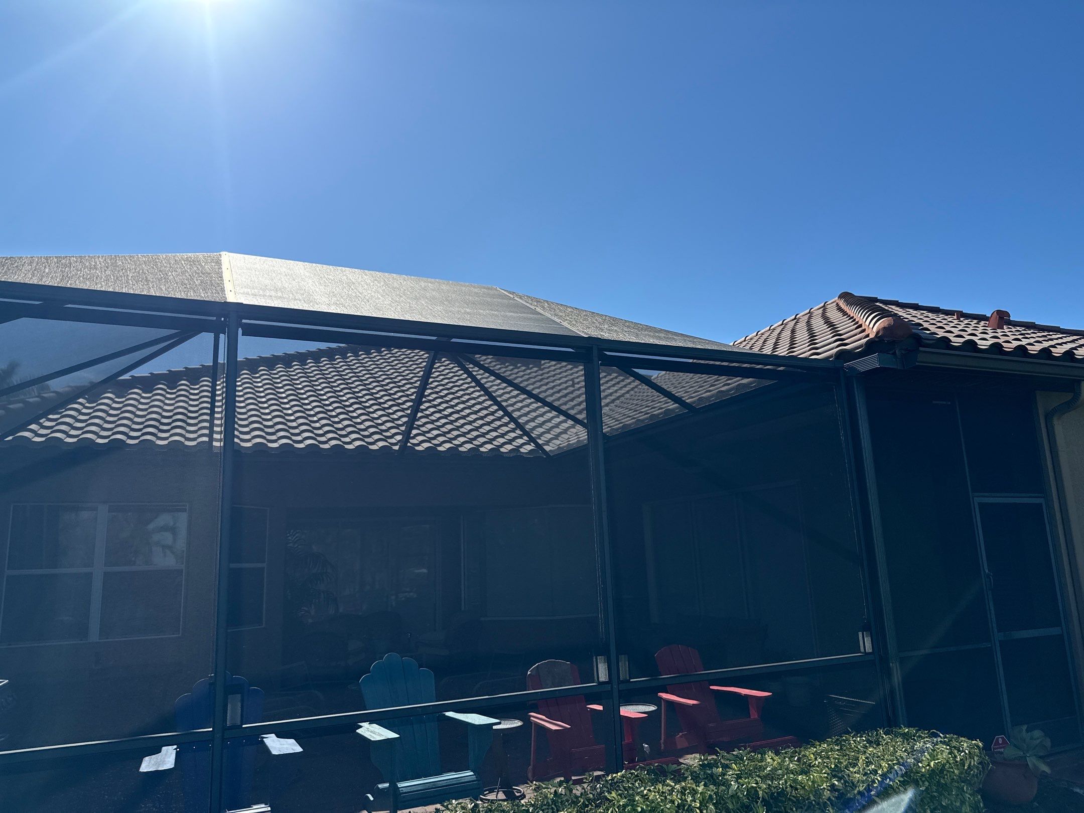 This project focused on a full gutter clean-out to restore proper water flow and prevent overflow issues.  Our scope of work included: 	•	Removing heavy leaf and pollen buildup from the gutter system 	•	Clearing out clogged sections along the rear gutters near the pool cage, where debris tends to accumulate more heavily 	•	Inspecting and cleaning the front gutter guards, which had several blocked areas restricting water flow 	•	Ensuring all downspouts and channels were flowing properly after service  Even with gutter guards installed, debris like pollen, shingle grit, and fine organic matter can still build up over time—especially in Florida’s environment. Regular maintenance helps prevent water damage, overflow, and staining on exterior surfaces.  Another thorough job completed by Sunshine AquaWash® – keeping homes protected from top to bottom. by Sunshine AquaWash