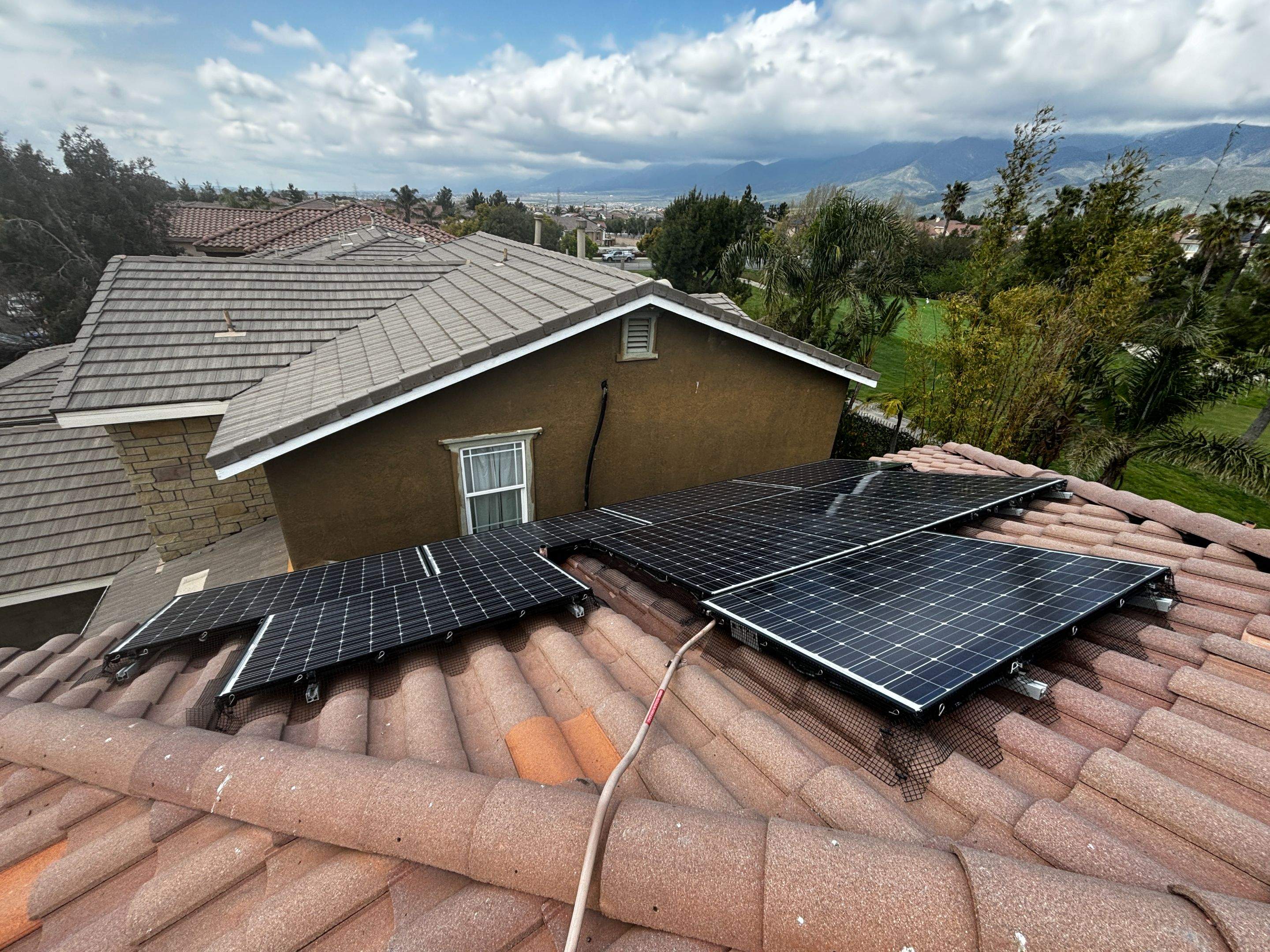 Completed Solar Panel Bird Proofing Project in Fontana Ca by Palm Coast Solar Cleaning