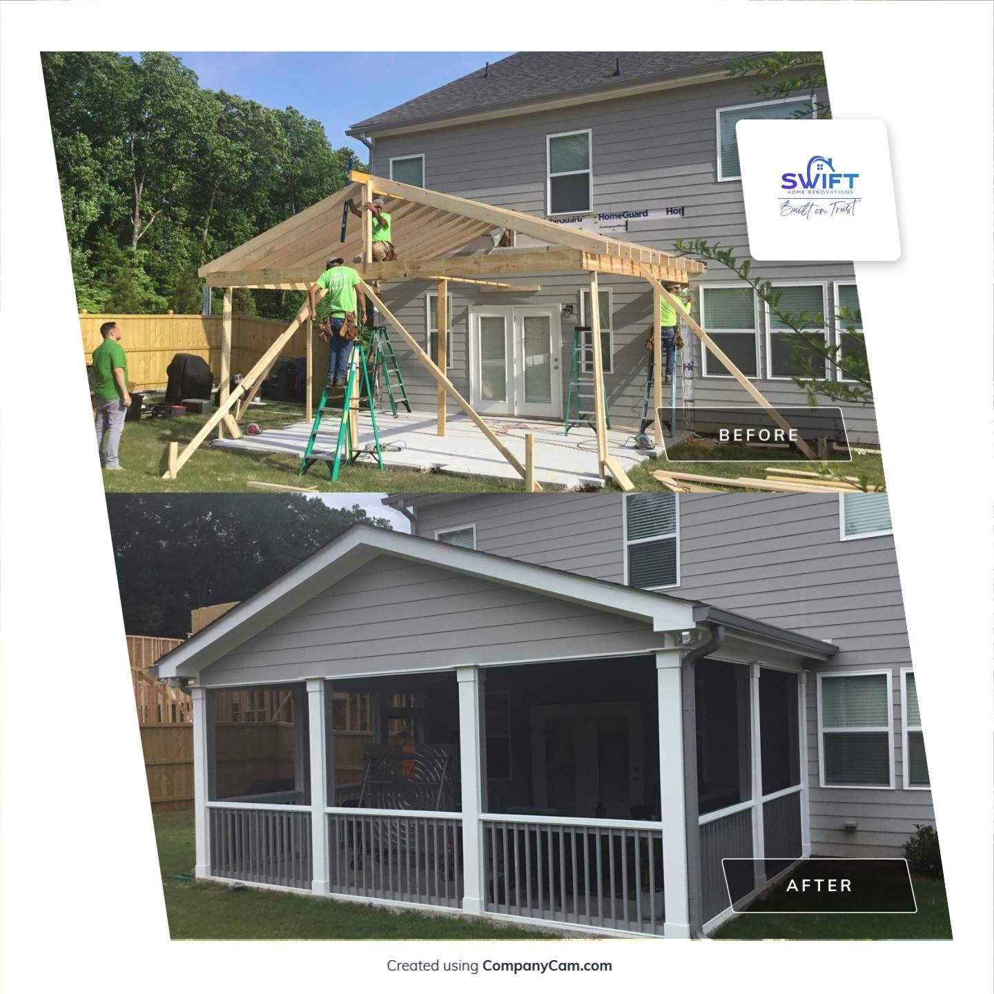 Screened Porch Addition With Gabled Roof and Tongue and Groove Ceiling by Swift Home Renovations