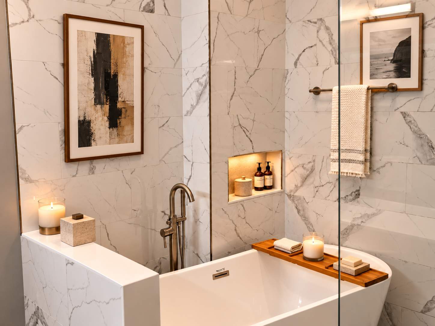 Luxury Spa-Inspired Bathroom Remodel with Freestanding Tub & Marble Tile by Remodel Now