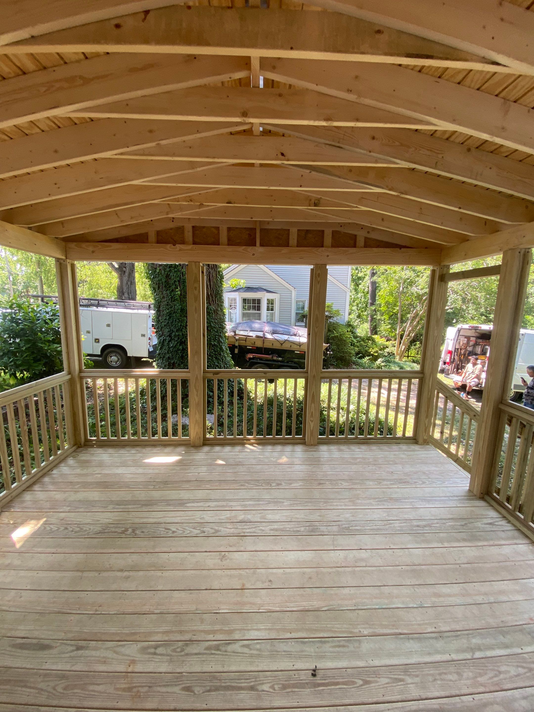 Custom Screened Porch Construction with Gable Roof in Apex by The Remodeling Company