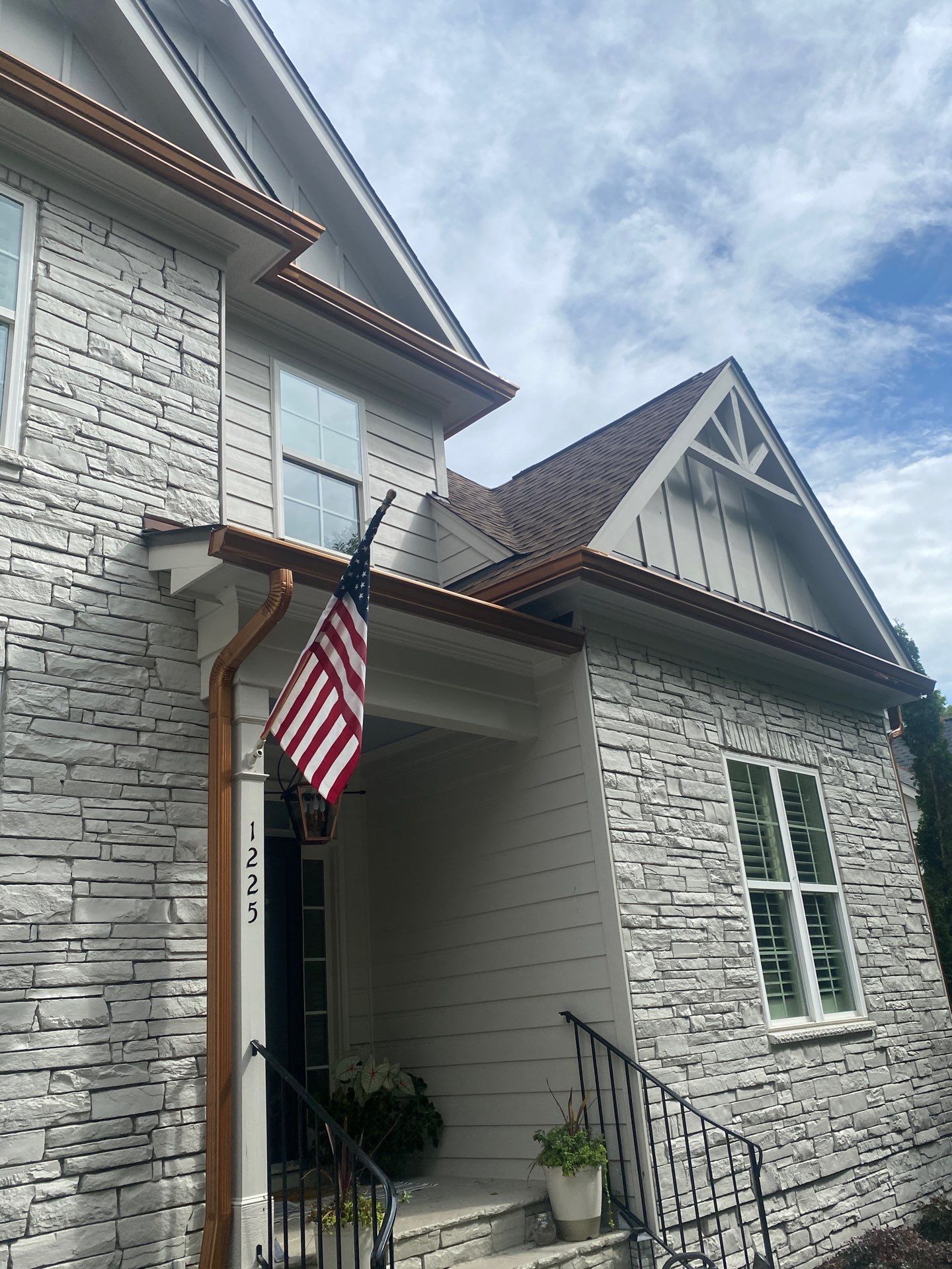 Roof Replacement - GAF Timberline HDZ Shakewood - 6” coppertone seamless gutters by Pro Performance Roofing