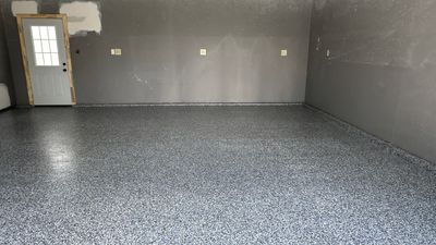 Kurt C. upgraded their garage floor with Banner Blue Flake 