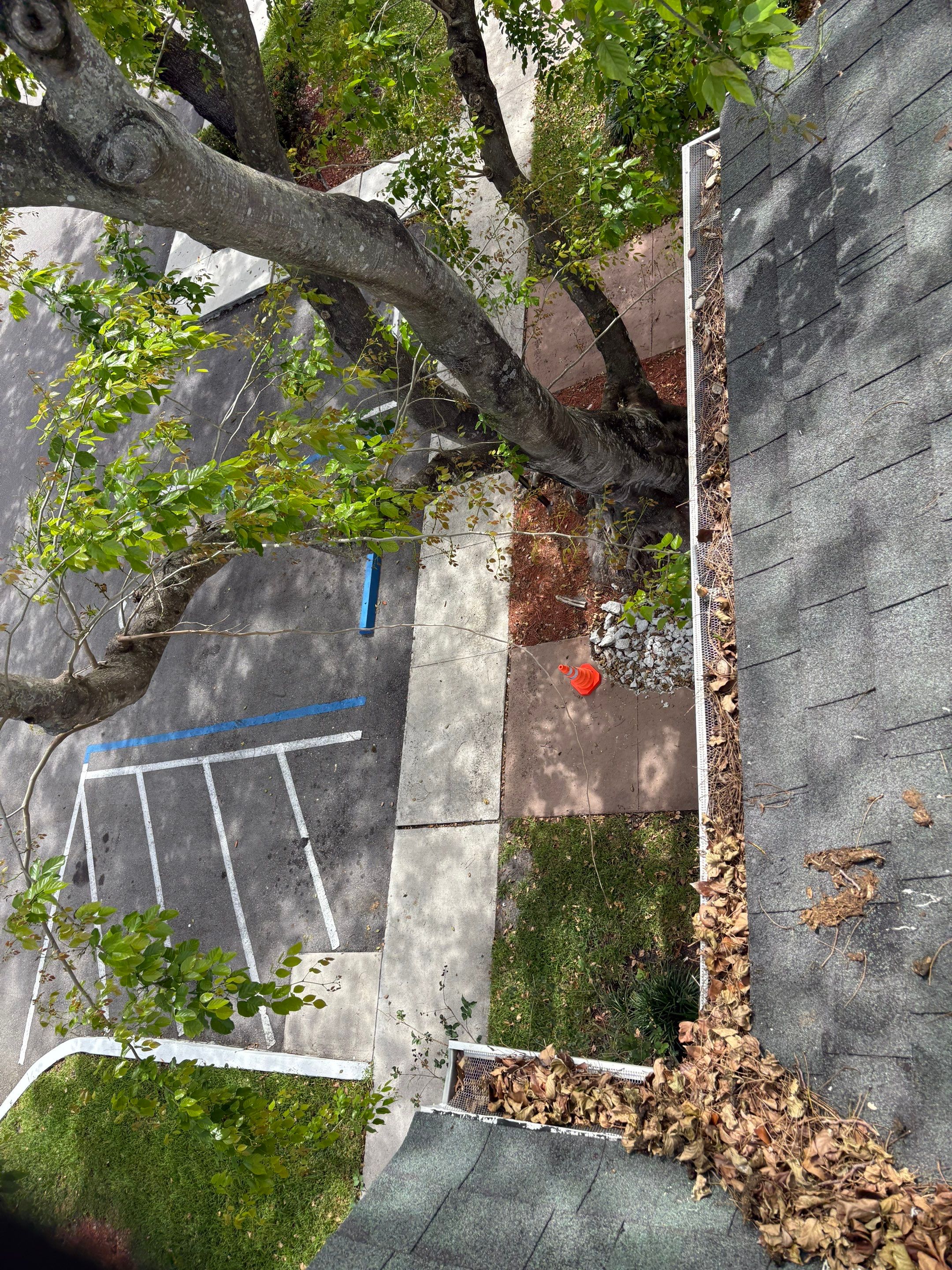 Commercial gutter cleaning Coral Springs & Pompano Beach, FL before photo with filled gutters