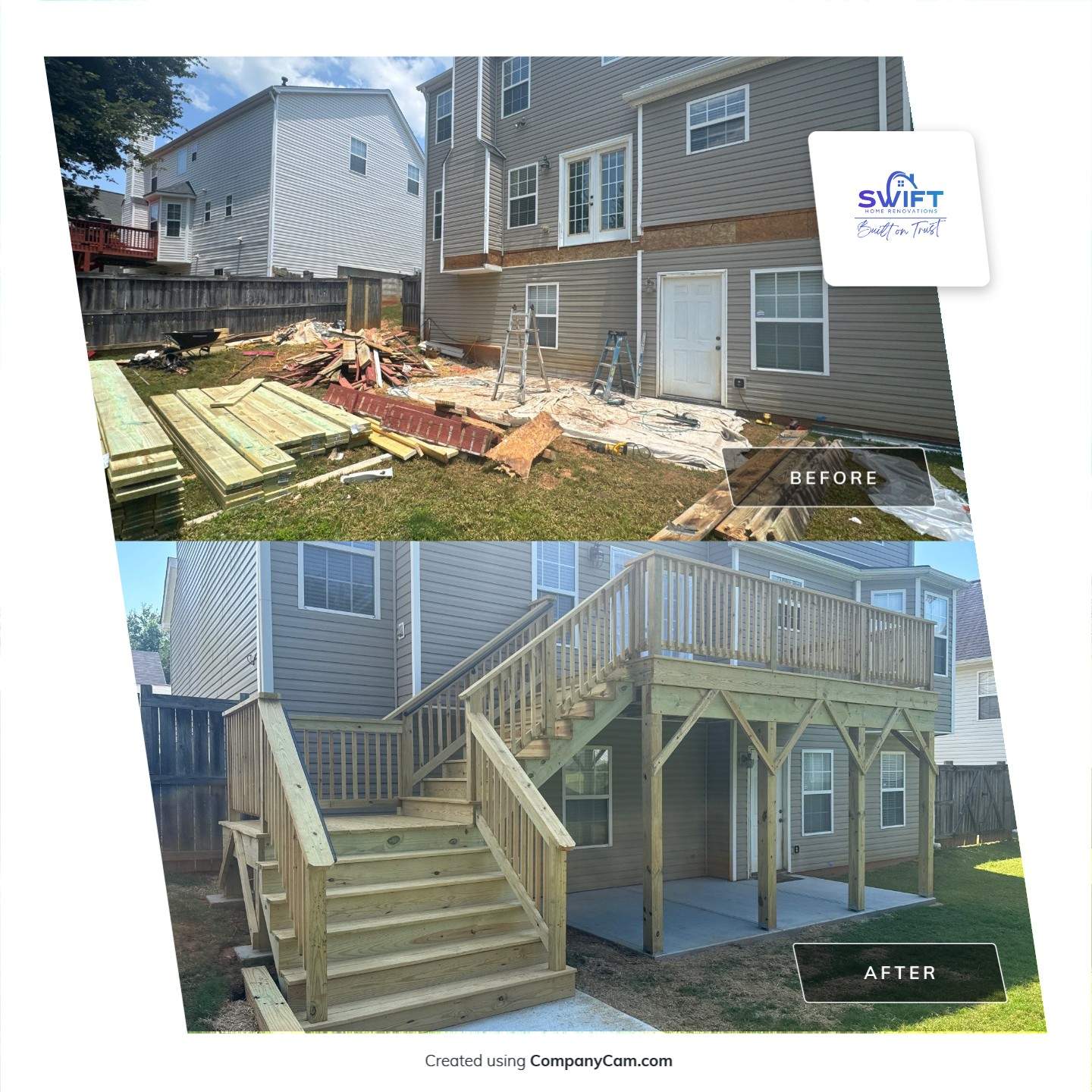 Backyard Deck Expansion & Custom Staircase Installation in Suwanee. by Swift Home Renovations