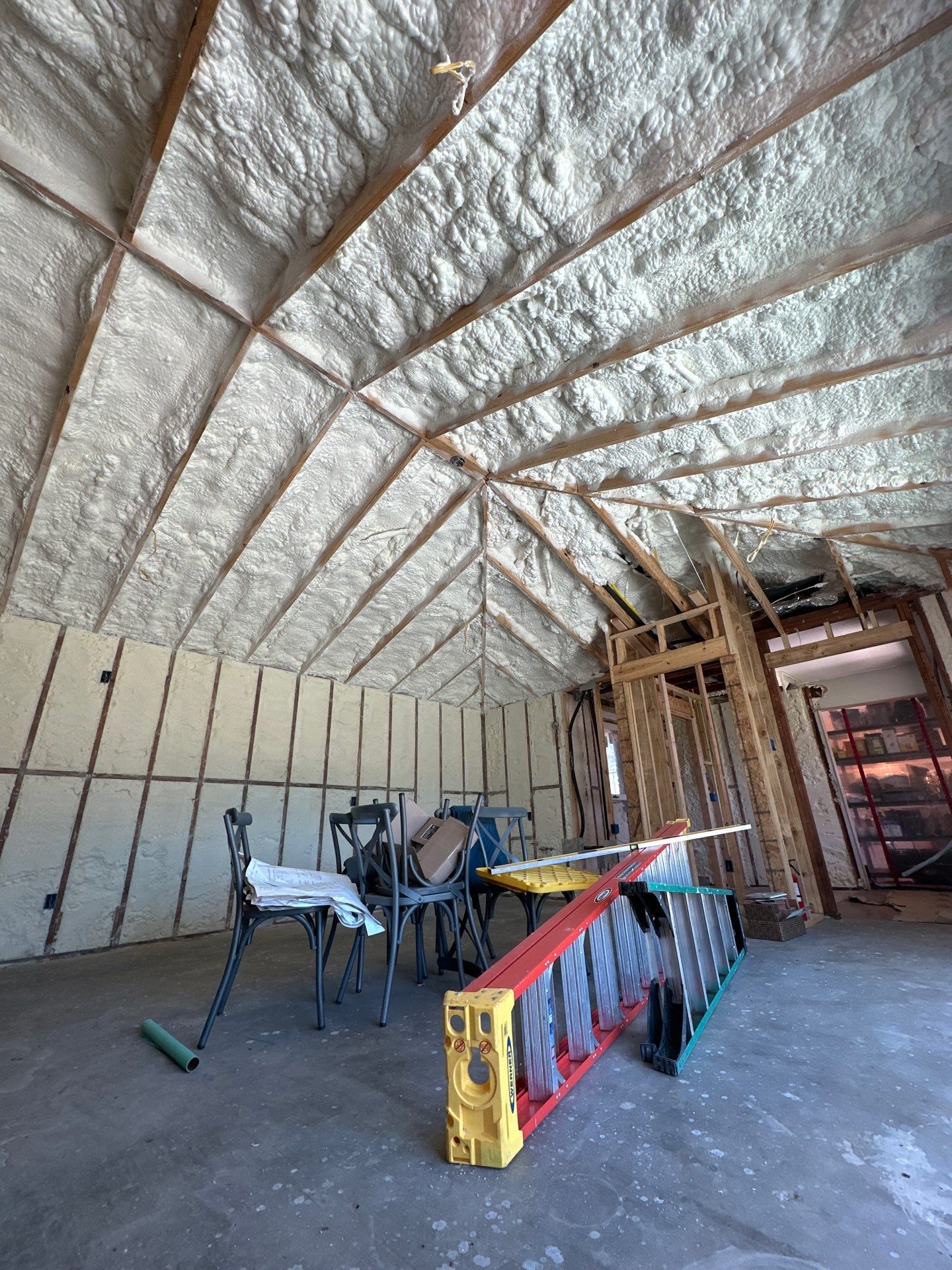 Open cell spray foam job completed at this home addition in Plano, TX by Apex Insulation Solutions