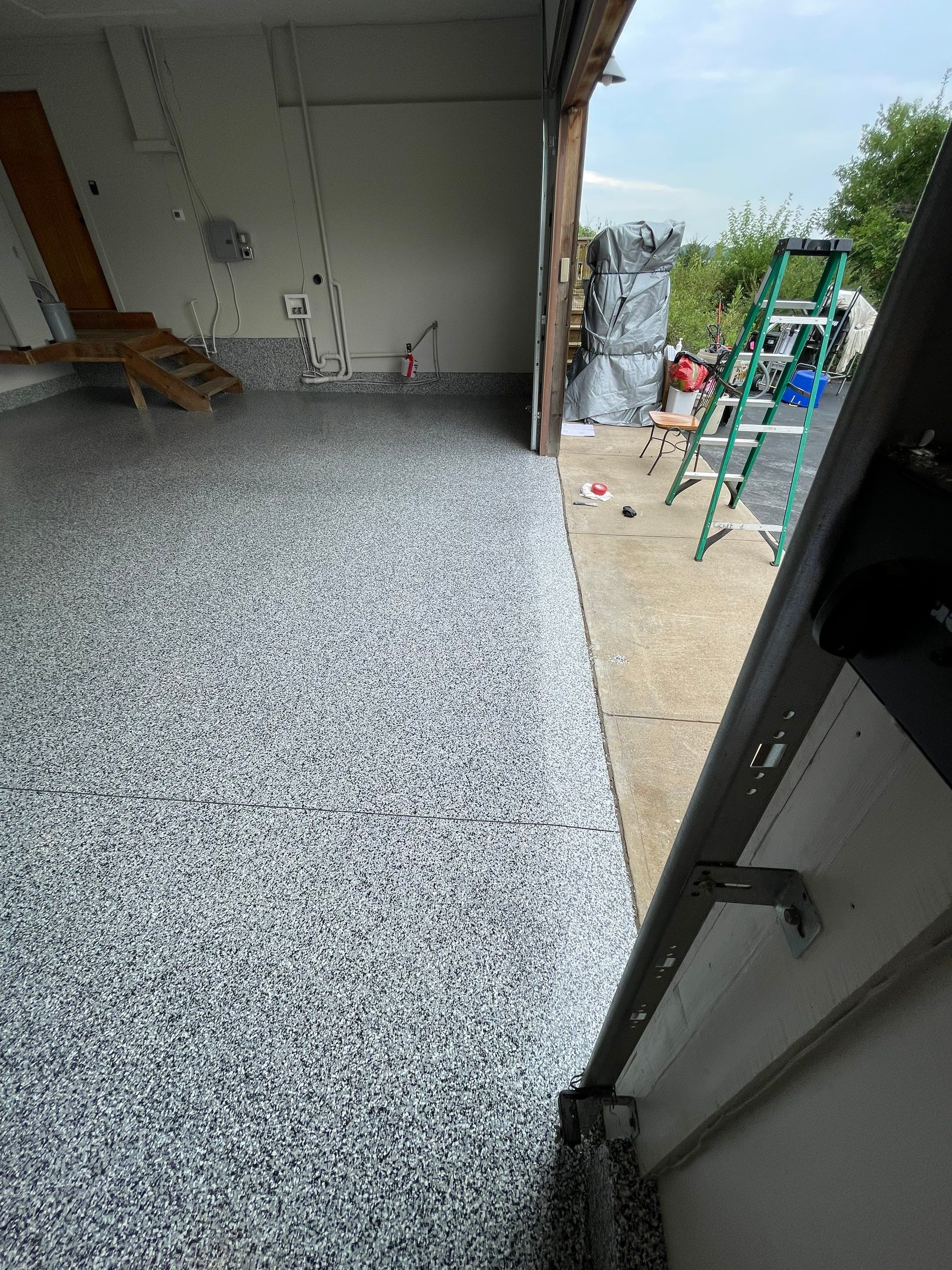 Domino Flake Floor Coating and Crack Repair in Chancellor by Select Painting, Coatings & Garage Cabinets