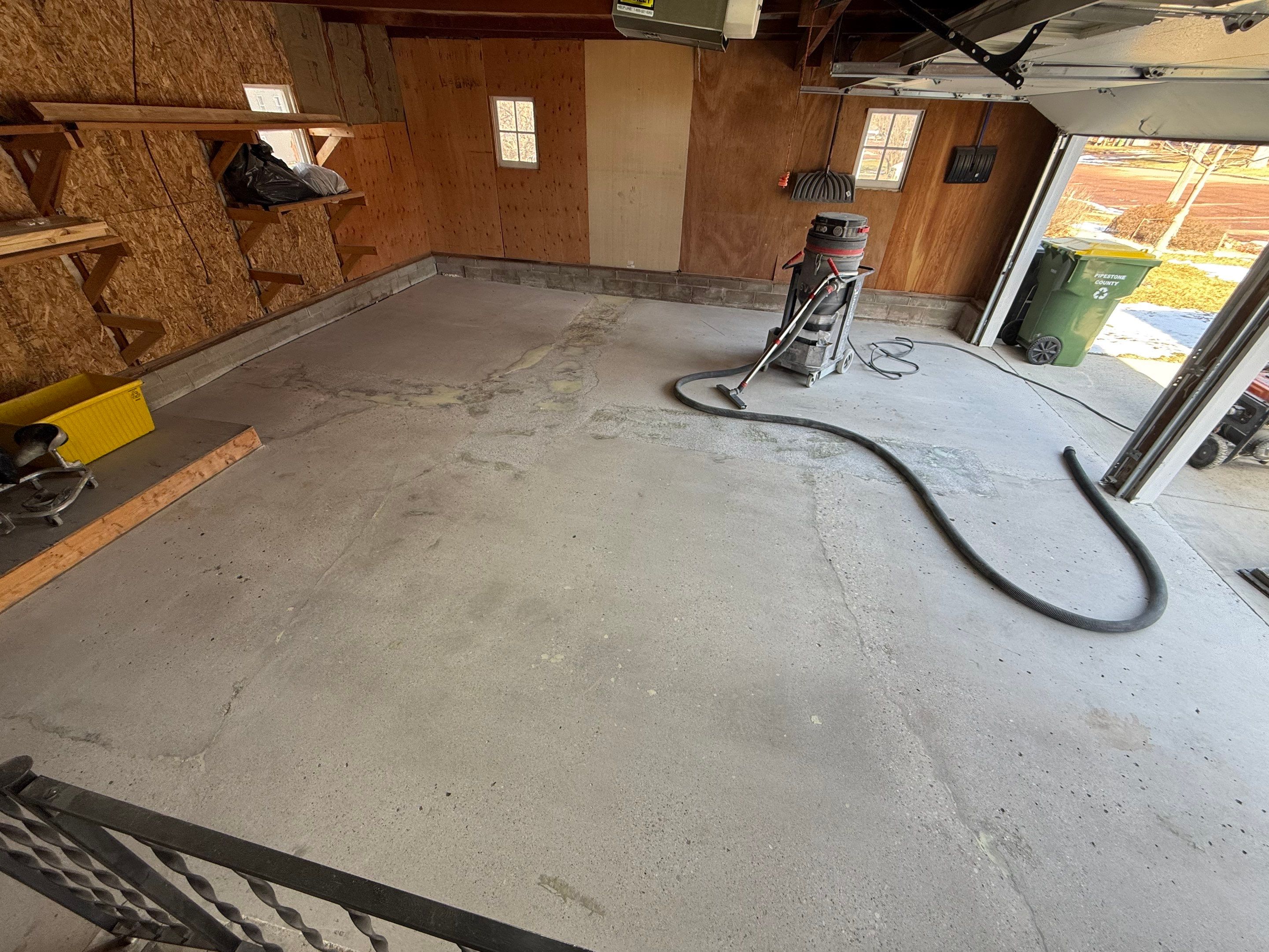 Multi-Colored Epoxy Garage Floor Coating and Concrete Stair Restoration by Select Painting, Coatings & Garage Cabinets