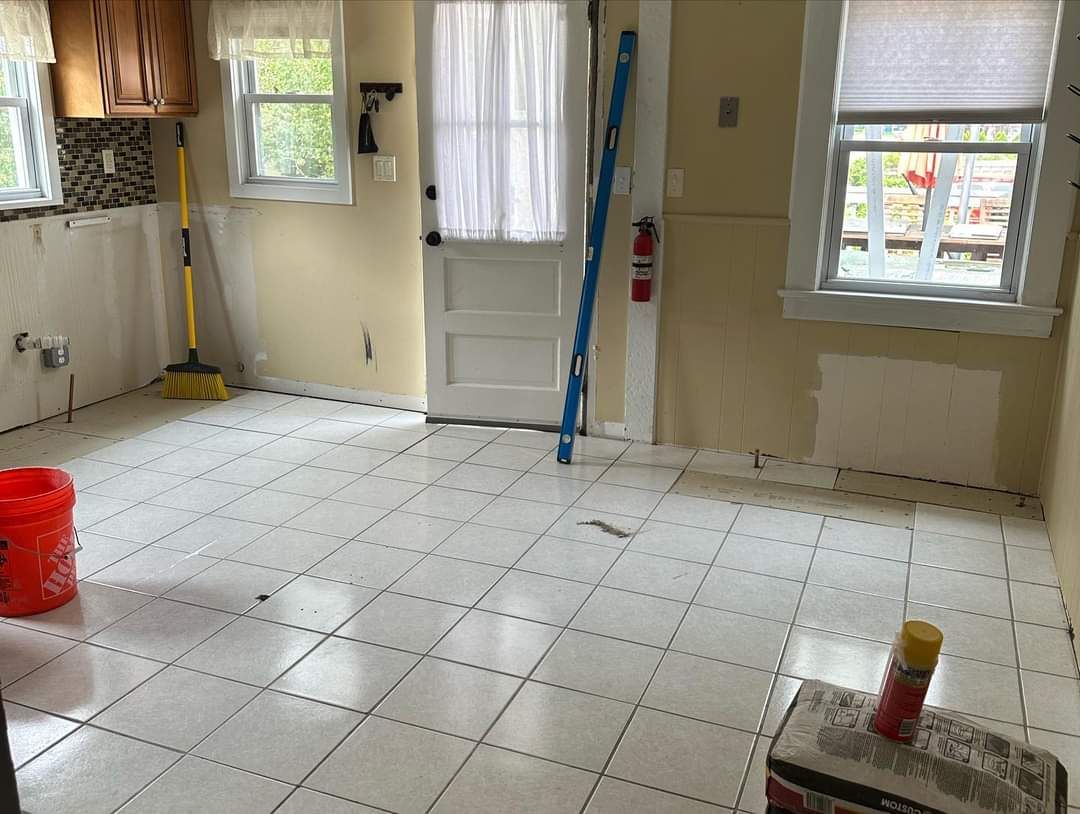 New Tile Kitchen Floor using Large Format Porceline Tile by Footprints Floors Morristown