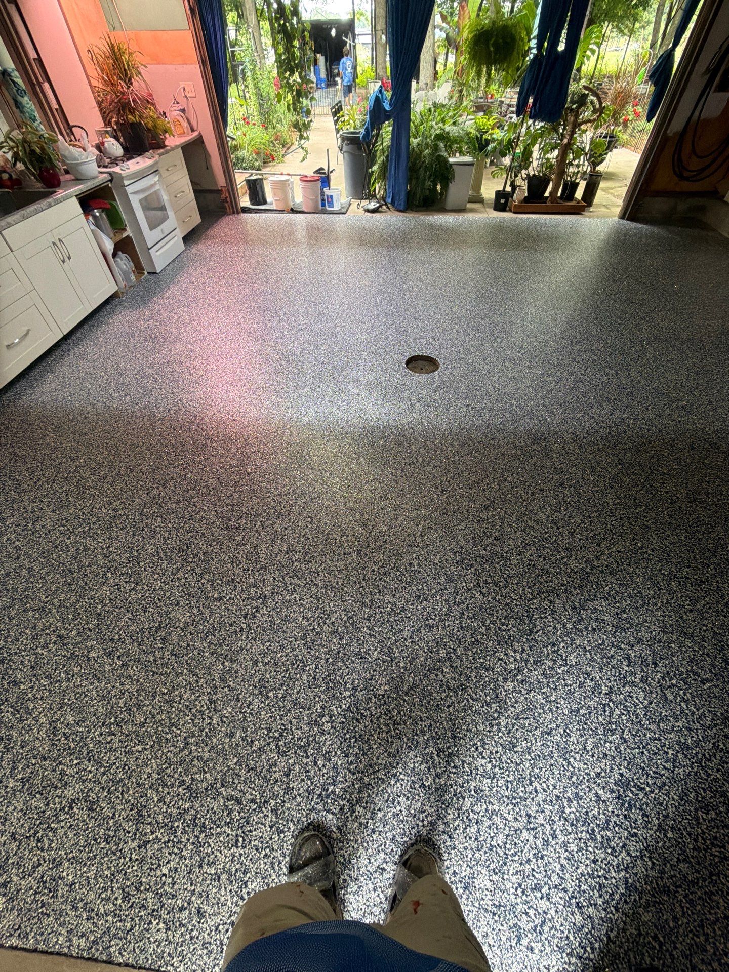 Custom Multi-Colored Epoxy Flake Garage Floor Coating in Montague by Gordon Painting