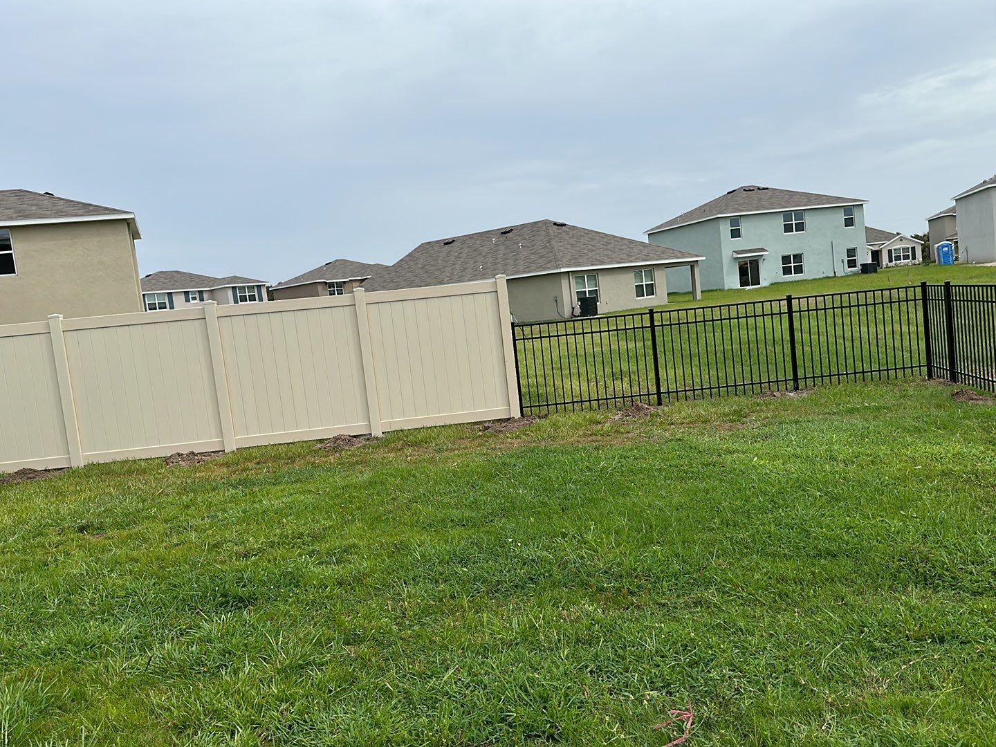 Vinyl Fence Installation using Vinyl and Black 3 Rail Aluminum Fence by Asap fence and gates, LLC