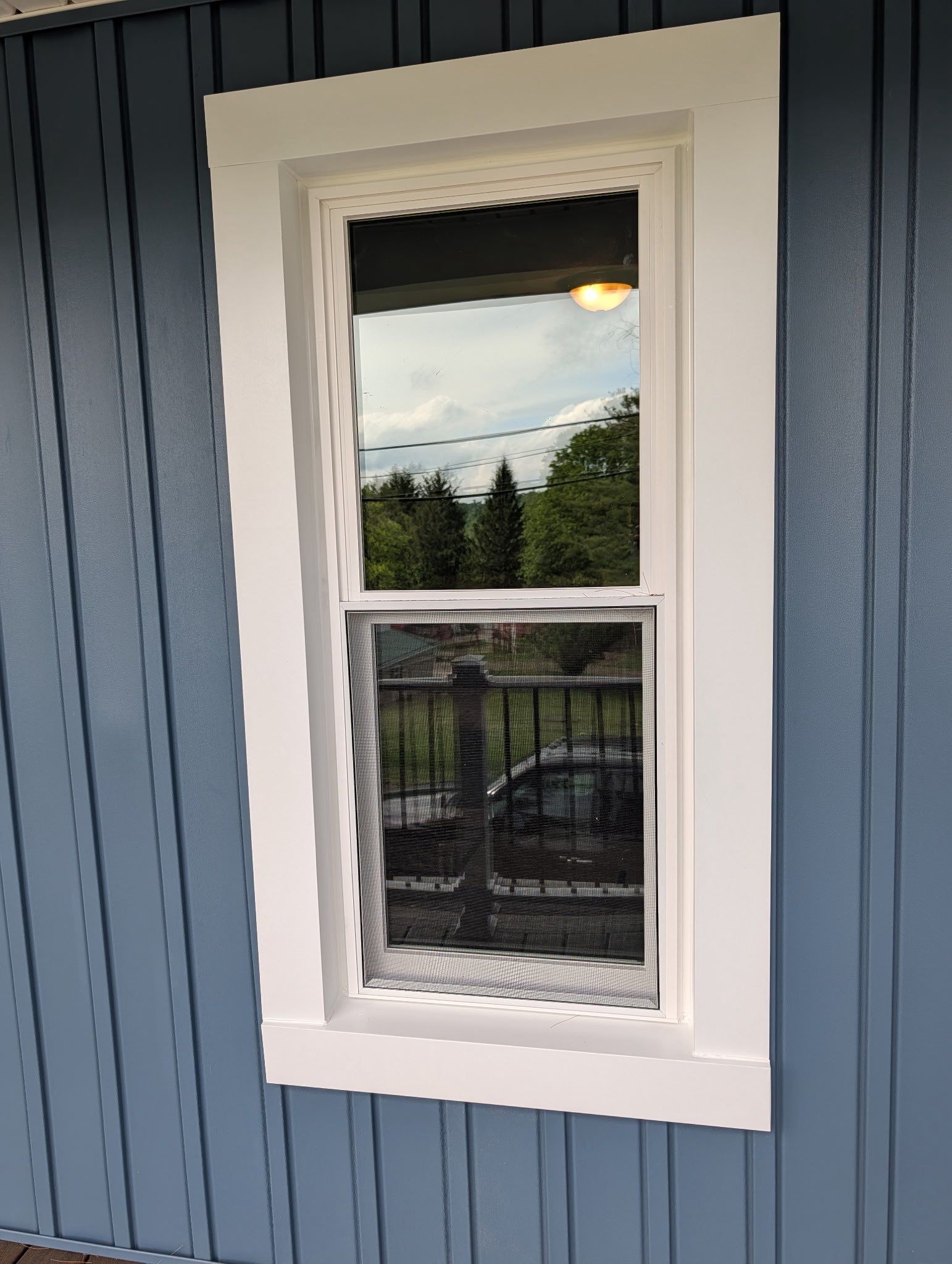White Frame Window Replacement for St Clairsville Board-and-Batten Exterior by Ohio State Windows