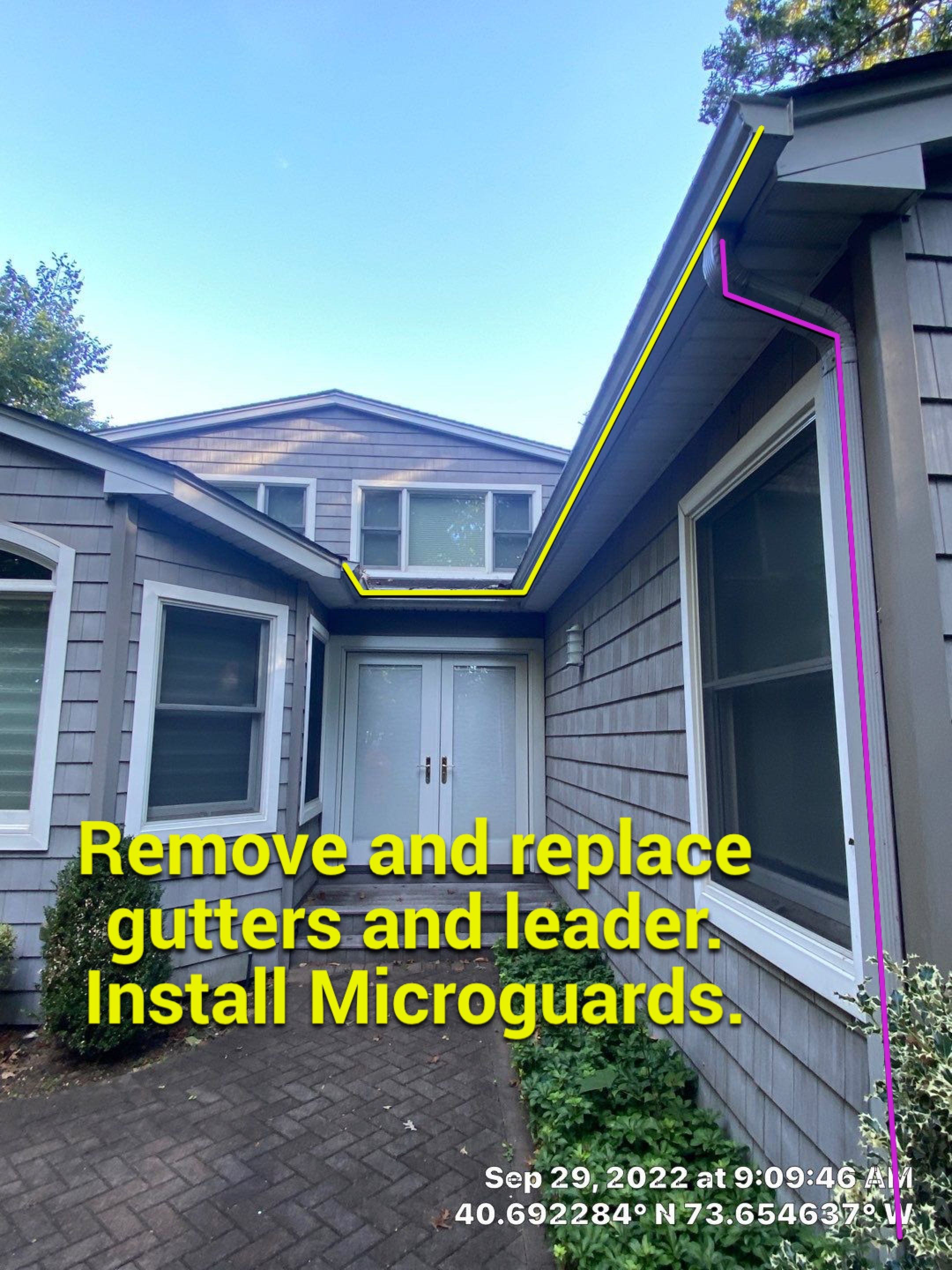 Gutter Installation using 5"white K style seamless gutters and 2x3 white leaders, and Microguard gutter shields installed.  by Above All Gutters 