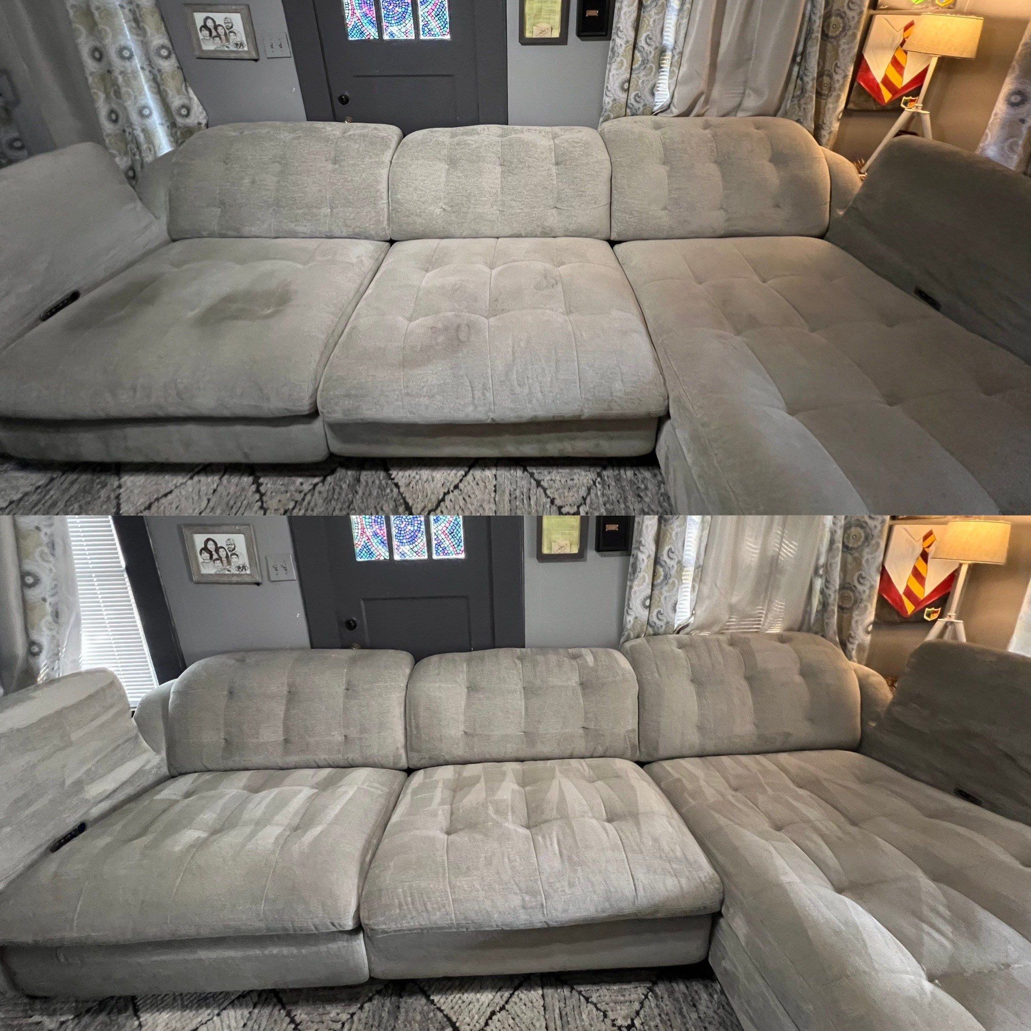 the service shown is upholstery cleaning on a sectional couch removing stains and restoring the fabric's appearance