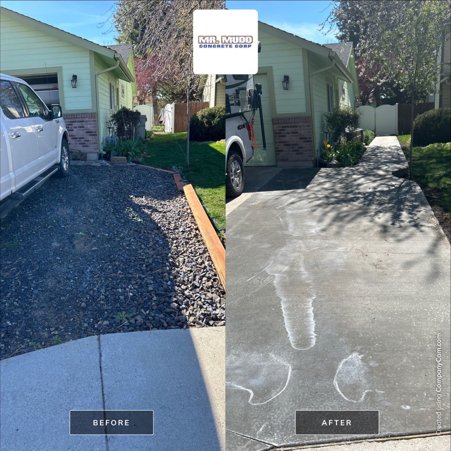Gravel Walkway into Gorgeous New Concrete by Mr. Mudd Concrete