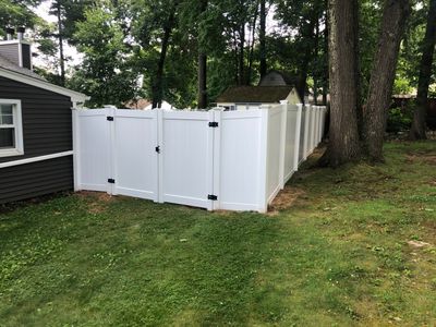 New Vinyl Privacy fence with matching drive gate in white
