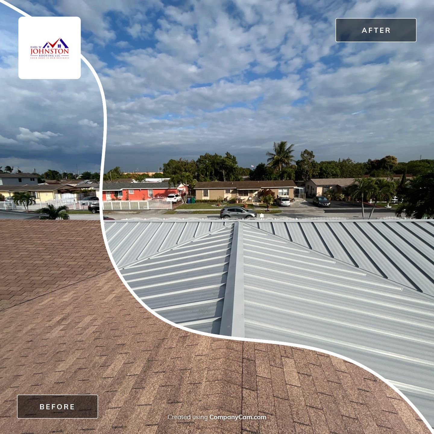 RESIDENTAL METAL REROOF 24 GUAGE DOVE GRAY 1-1/2" MECHANICAL SEAM METAL POLYGLASS POLYSTICK XFR by Earl W. Johnston Roofing 