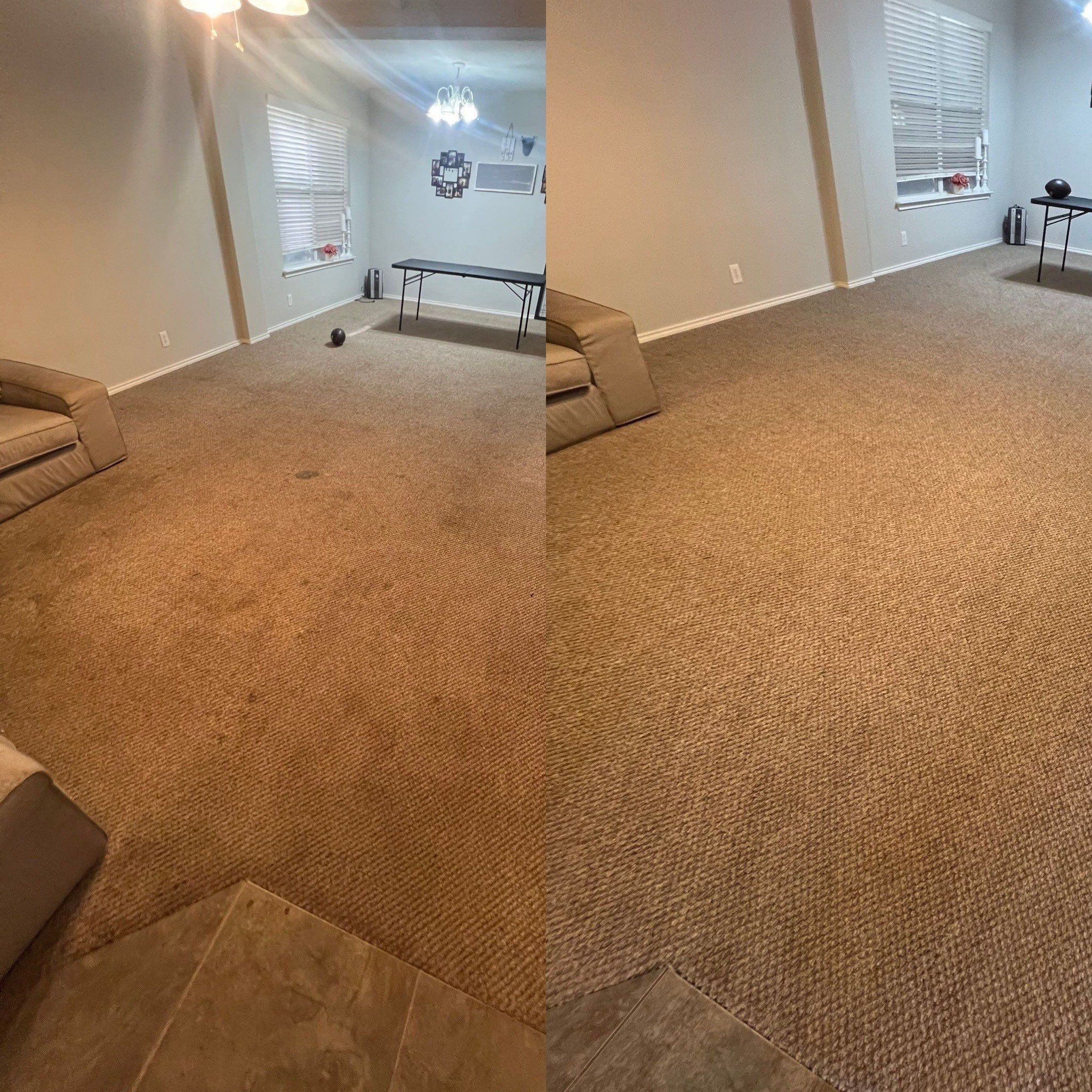 the service being done is deep carpet cleaning to remove stains and dirt from the carpeted floor in the living room