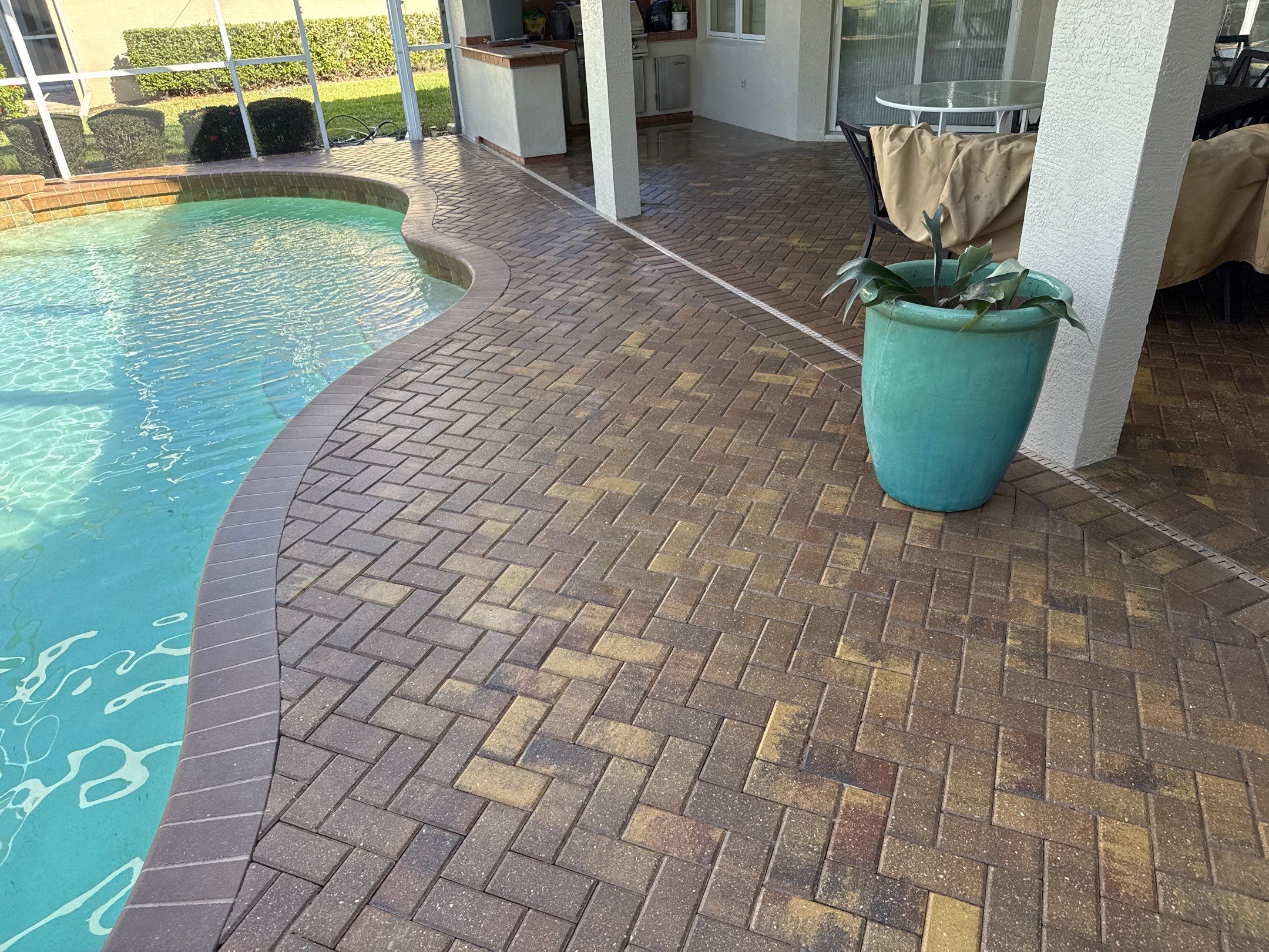 Paver Pool Deck and Screen Enclosure Cleaning in Lakewood Ranch, FL (Rosedale Highlands Community) by Sunshine AquaWash
