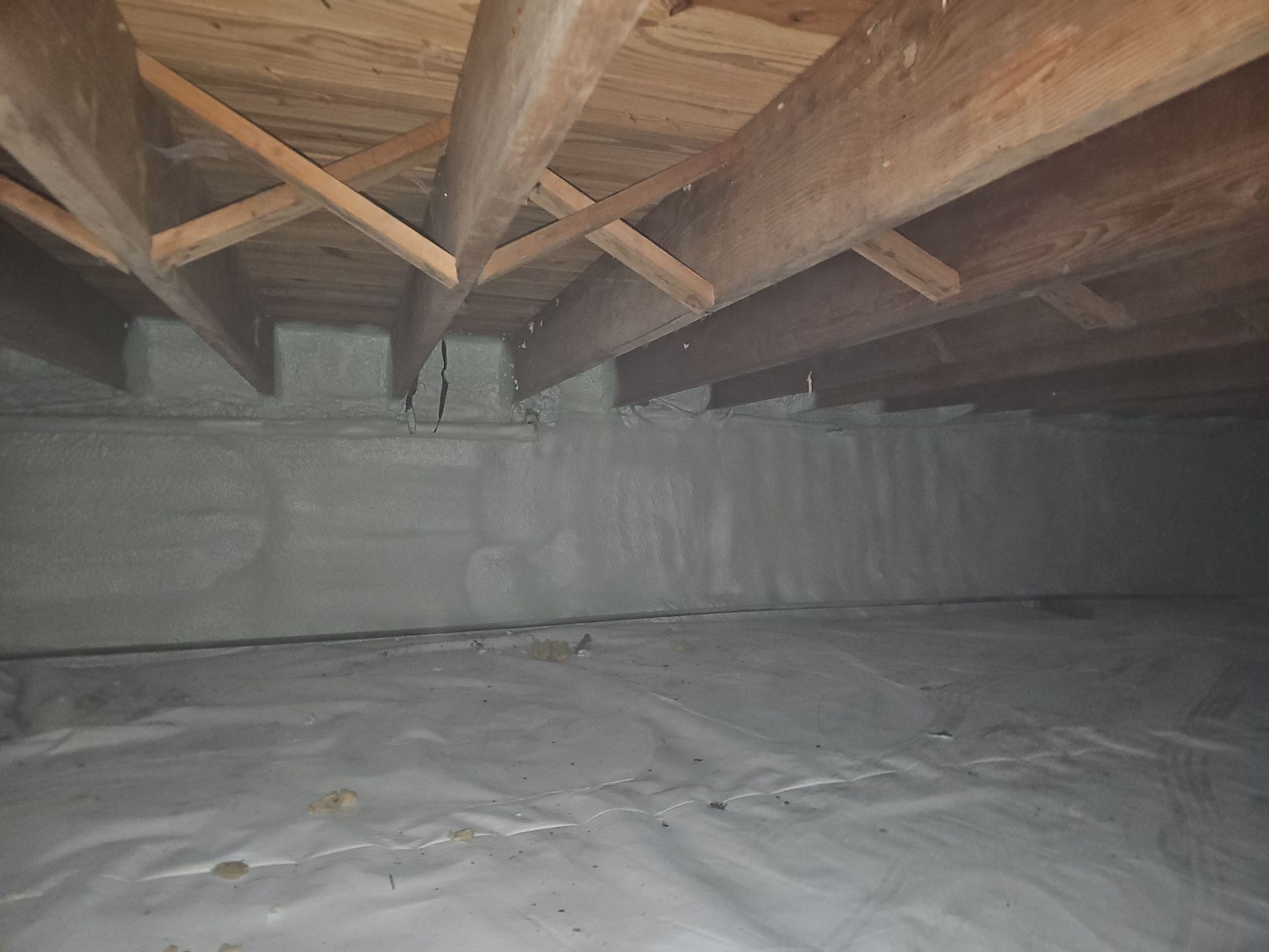 Basement Exterior Walls using Crawl Space Liner by NYS Foam & Energy