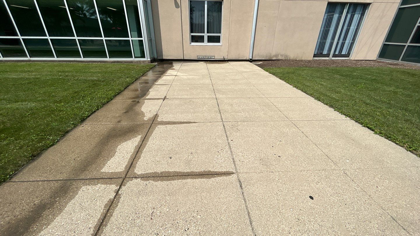 concrete using Algaecide, soft wash soap by Northern Power Washing LLC.