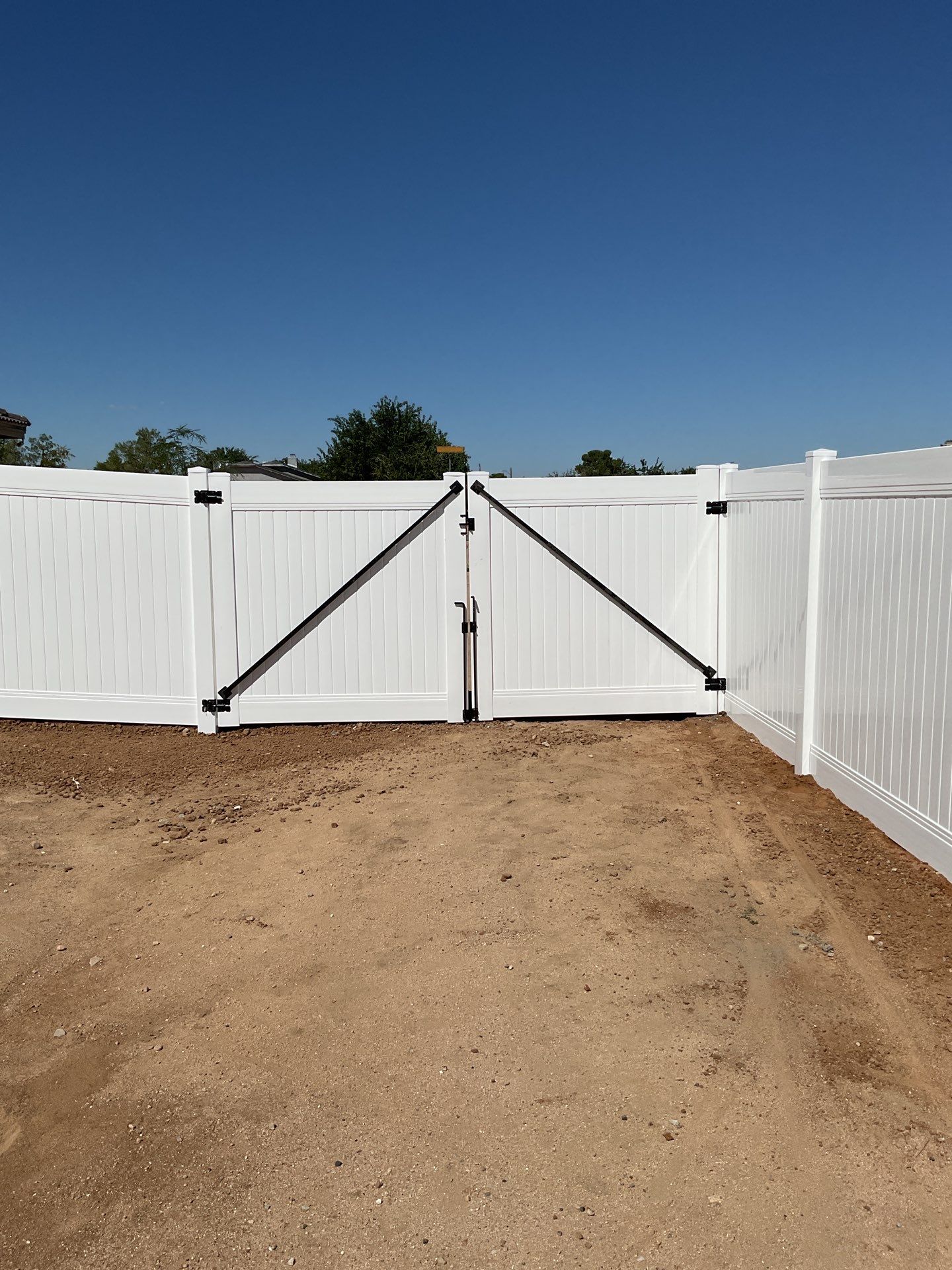 6ft White Privacy Vinyl Fence with Chain-link Fence by Fence Guys Inc.