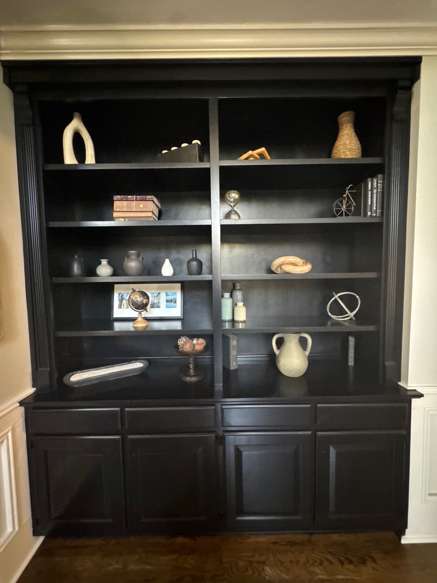 Dark Walnut Hardwood Floor Refinishing and Cabinet Painting in Atlanta by Swift Home Renovations