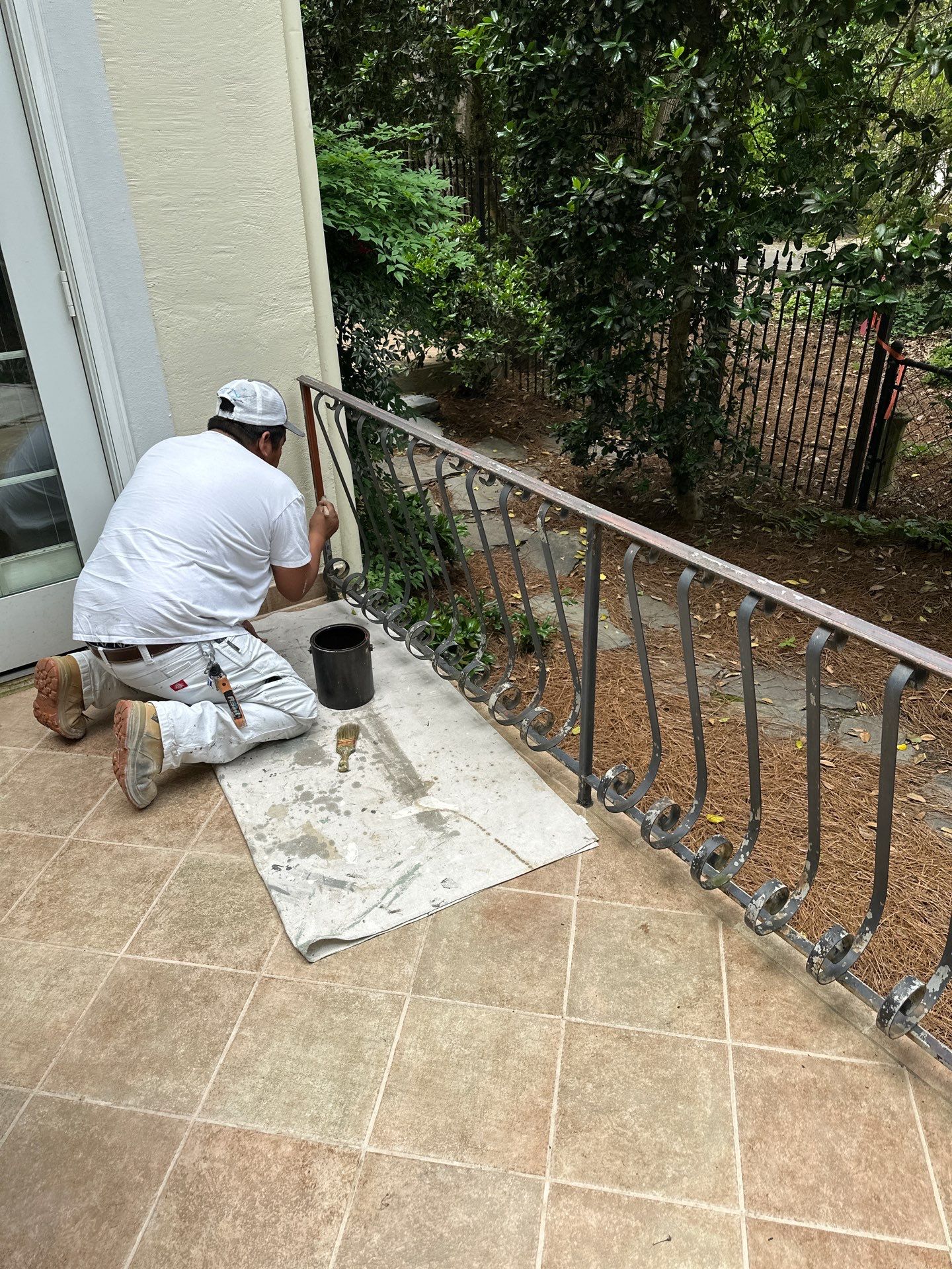Rear Exterior Upgrade: Railings, Fence, and Stucco Column Restoration by Atlanta's Paint Doctor