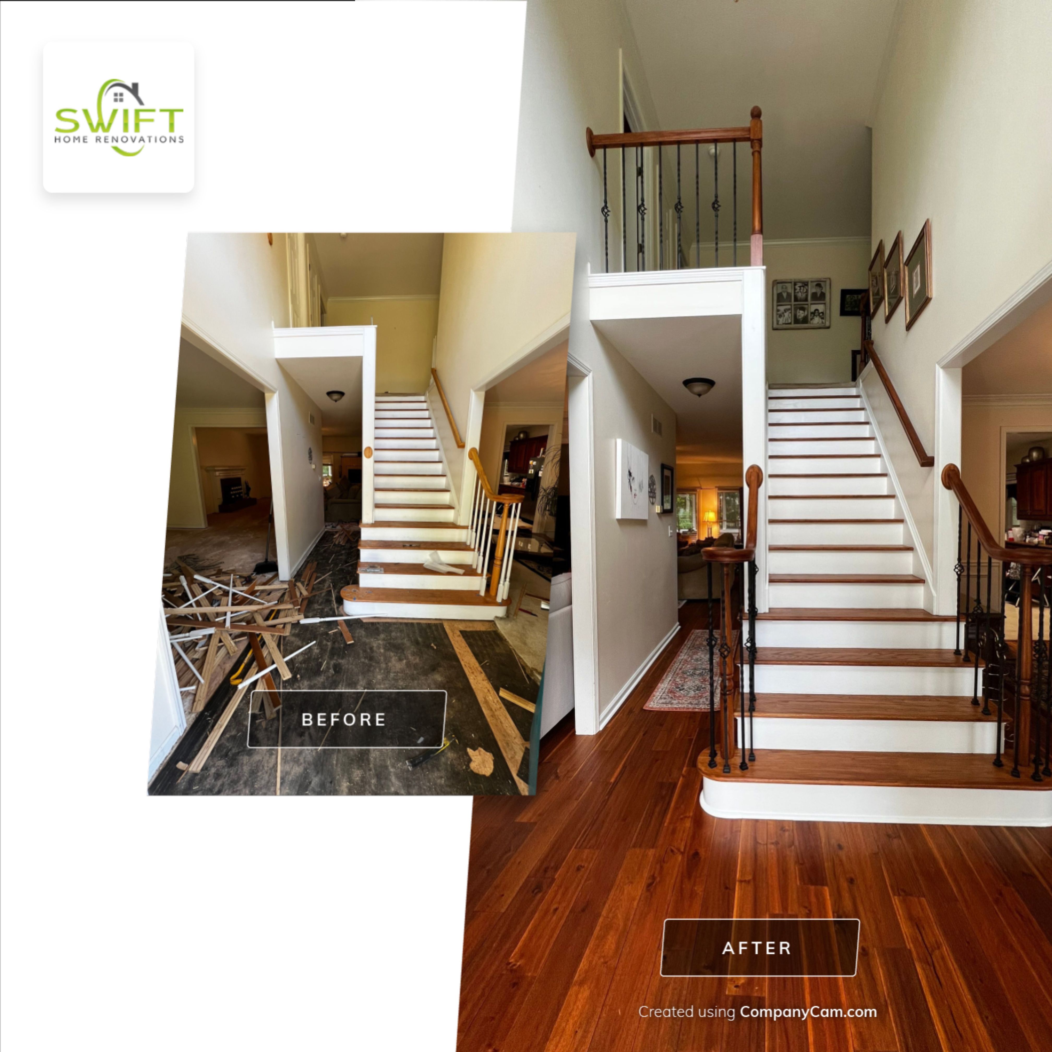 Hardwood Floor Replacement and Staircase Upgrade in Kennesaw Georgia by Swift Home Renovations