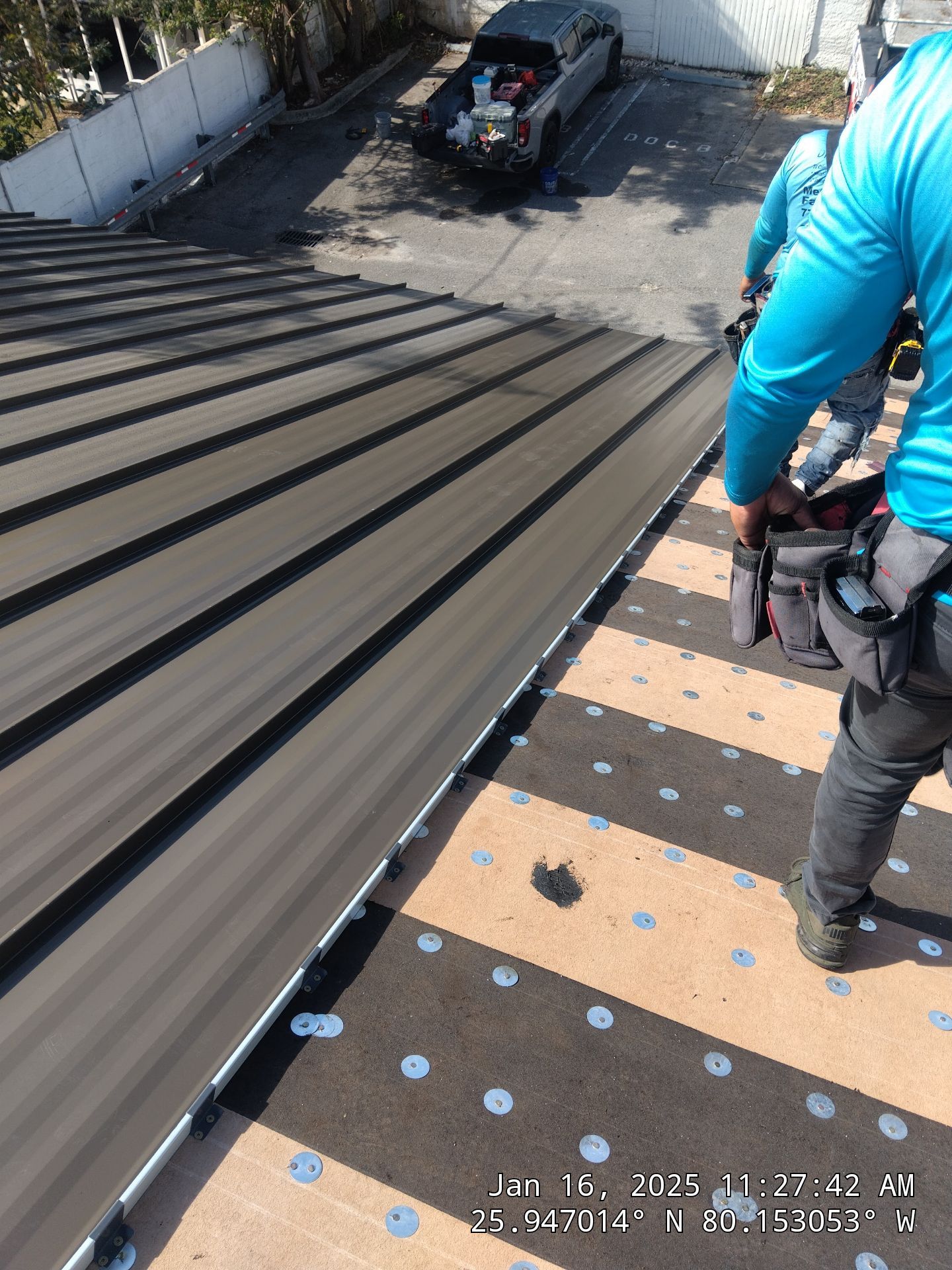 COMMERCIAL REROOF 24 GUAGE MEDIUM BRONZE 1-1/2" MECHANICAL SEAM "ZEBRA METHOD" by Earl W. Johnston Roofing 