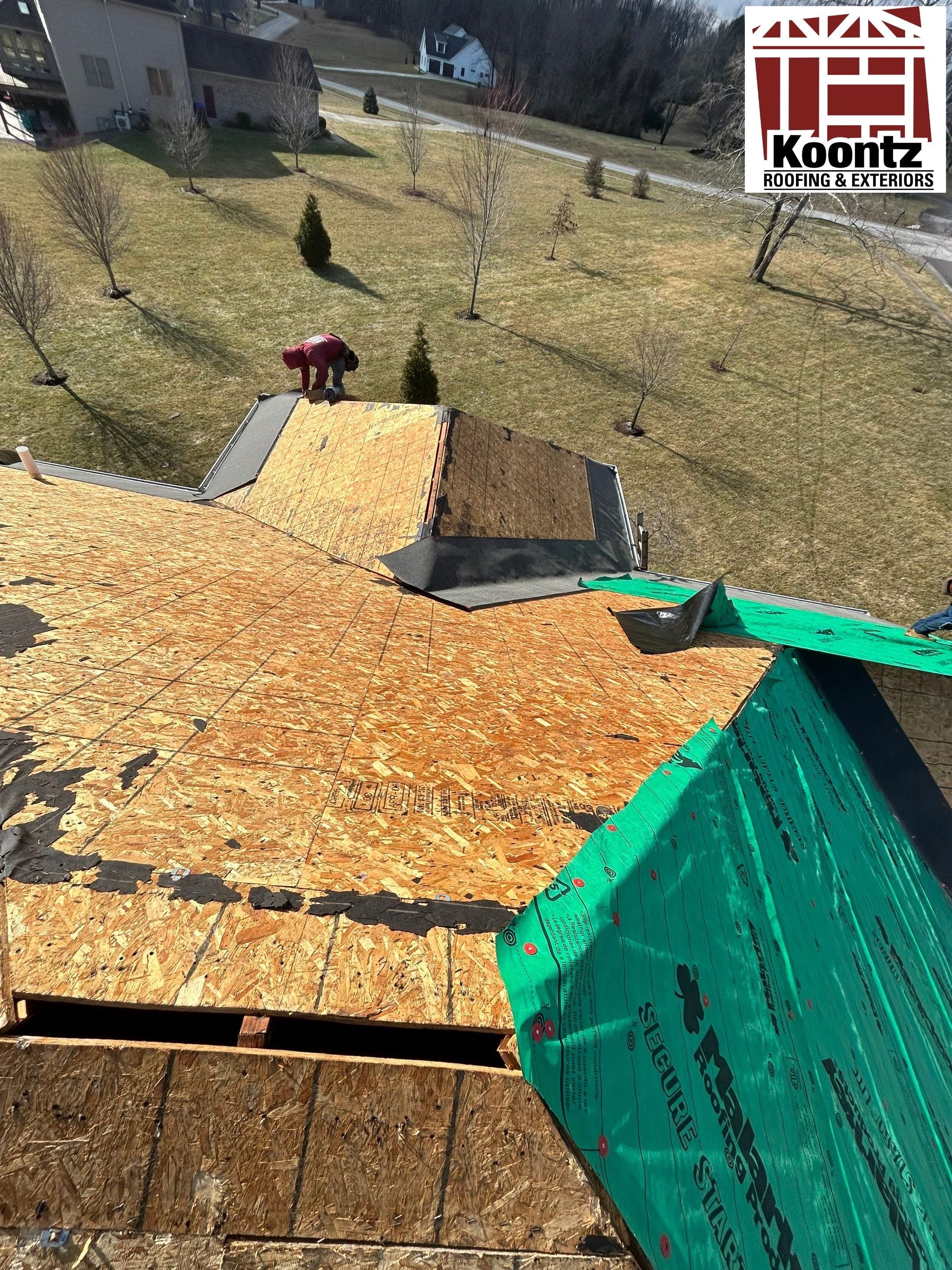 Residential Roofing Installation using Malarkey Vista AR Shingles (Black Oak) by Koontz Construction