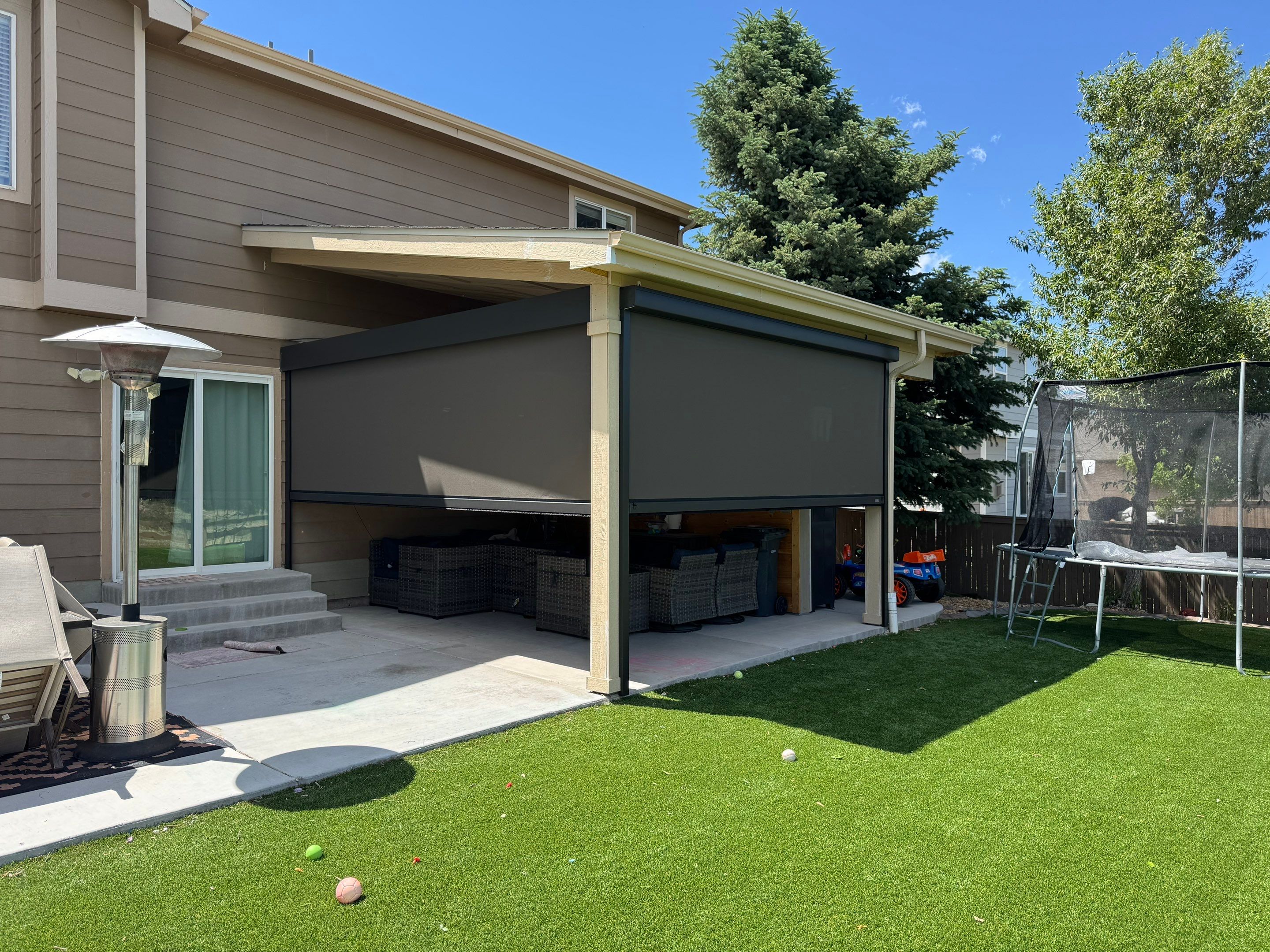 Motorized MagnaTrack Privacy Screen Installation on Castle Rock Patio by Outdoor Solutions Colorado