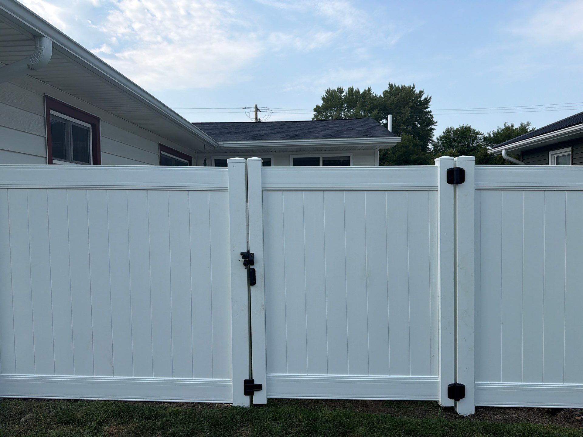 White Vinyl Privacy Fence Installation and Side Yard Upgrades in Waterloo by Perfect Picket Fence and Stain