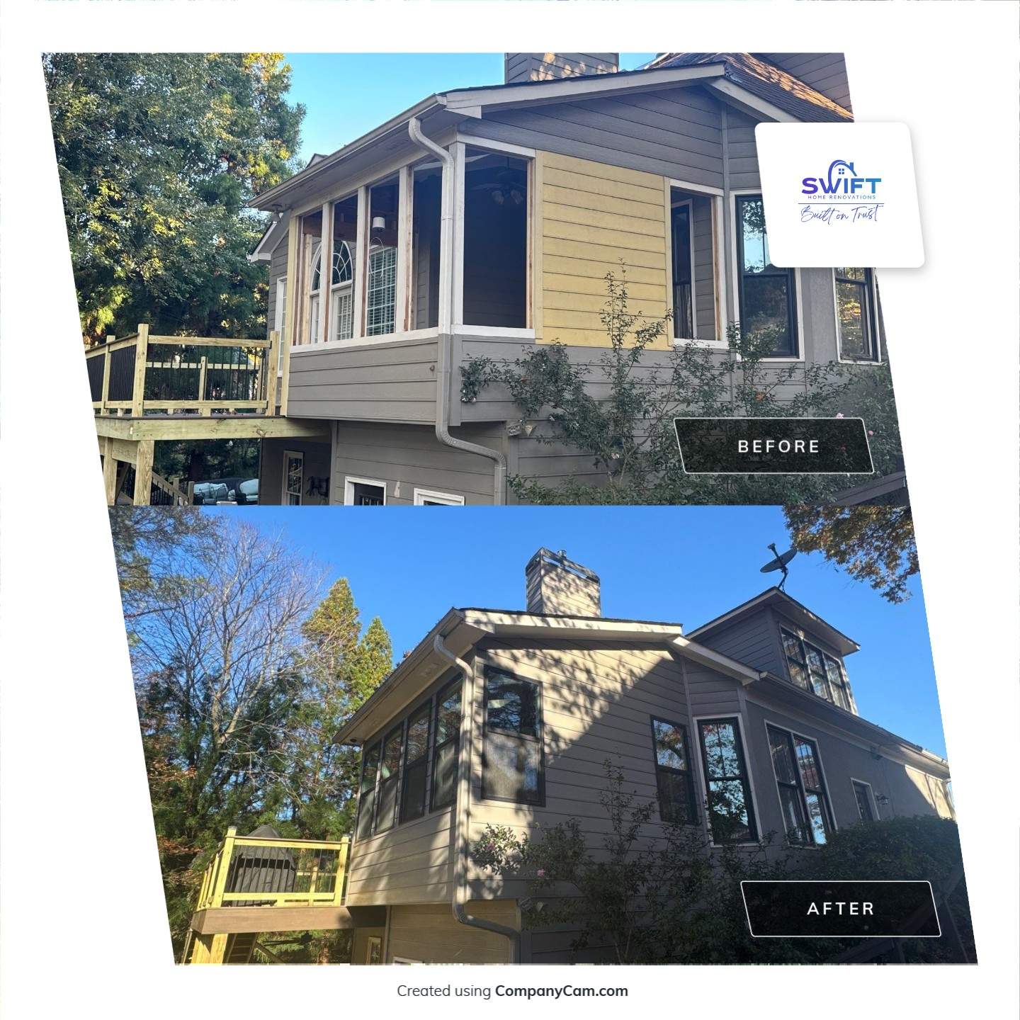 Custom Multi-Level Composite Deck and Sunroom Addition in Suwanee by Swift Home Renovations 