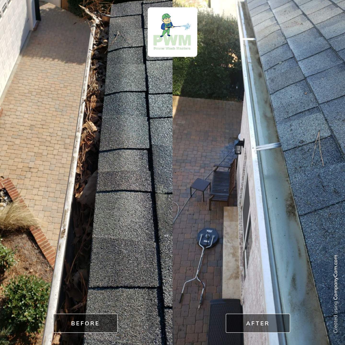 Gutter Cleaning using water by Power Wash Masters LLC