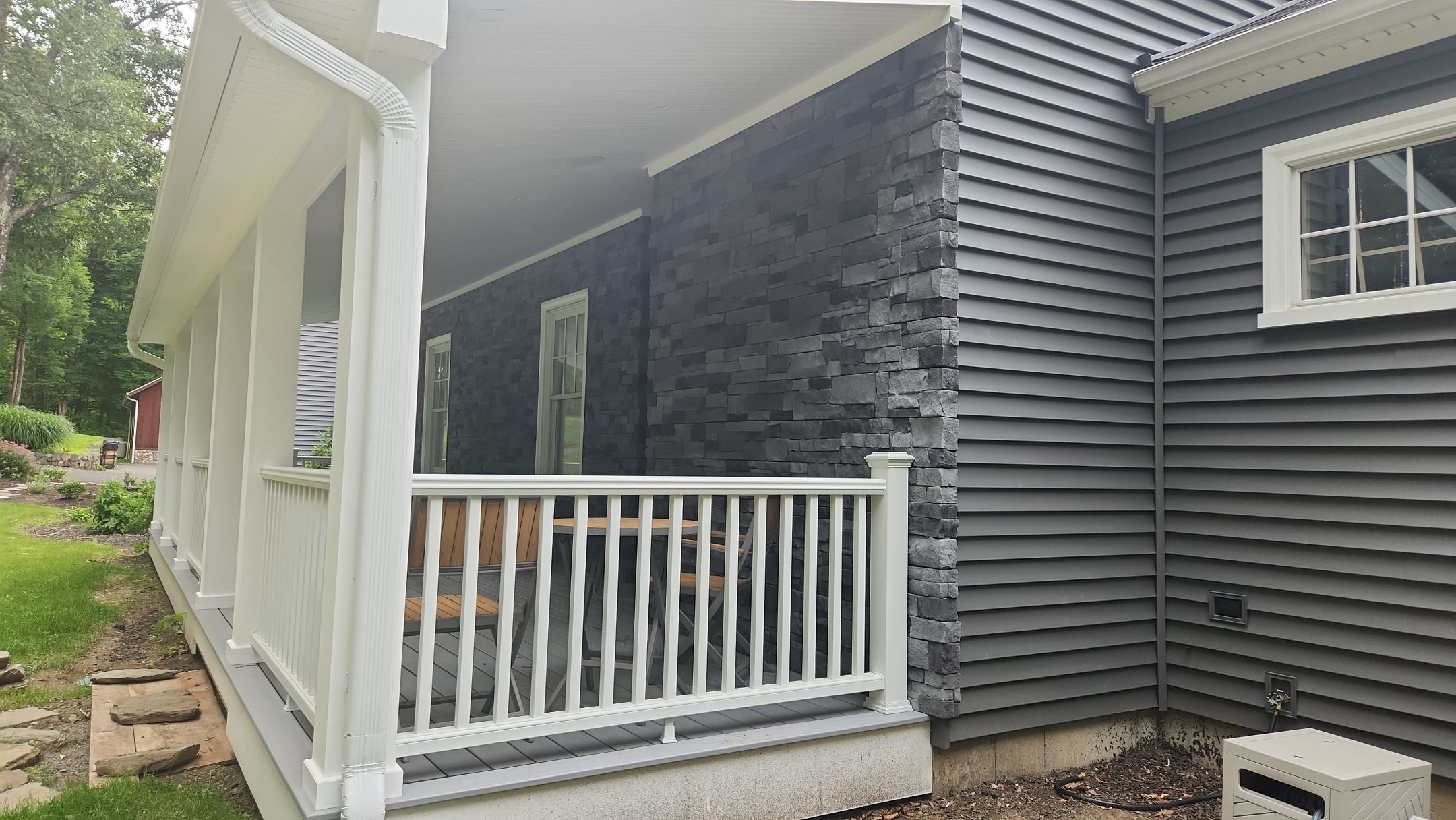 Siding refreshed with Cert. Monogram D/4 x 12'6" clapboard, Smoky Gray and Stone Facade, Coastal Gray by DiGiorgi Roofing and Siding Inc