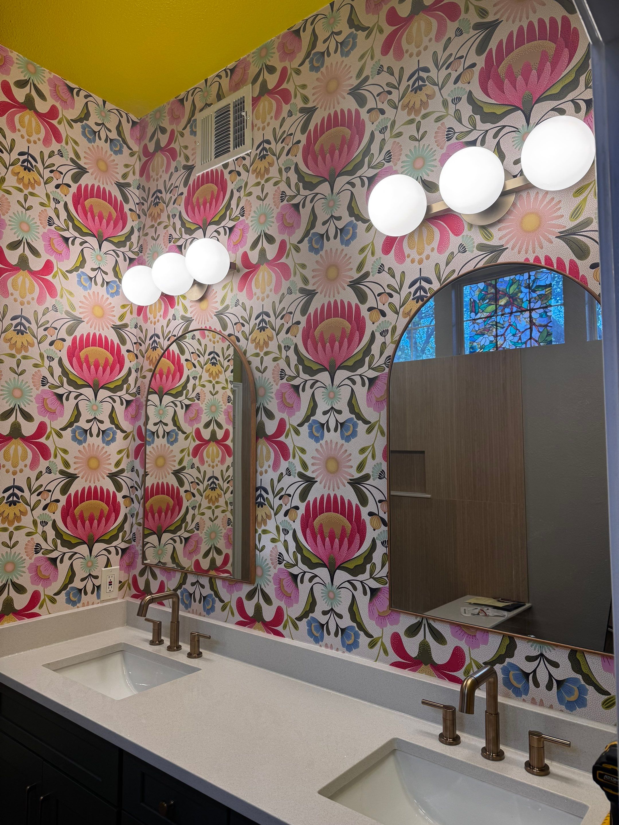 Bold & Colorful Bathroom Remodel | Custom Shower & Statement Wallpaper | San Antonio by Legacy Bath and Kitchen 