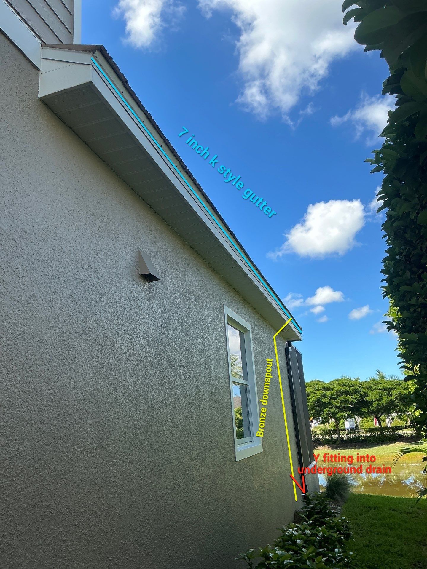 Bronze Downspouts & 7-Inch K-style Seamless Gutter Installation in Fort Myers FL by Gutter Professors