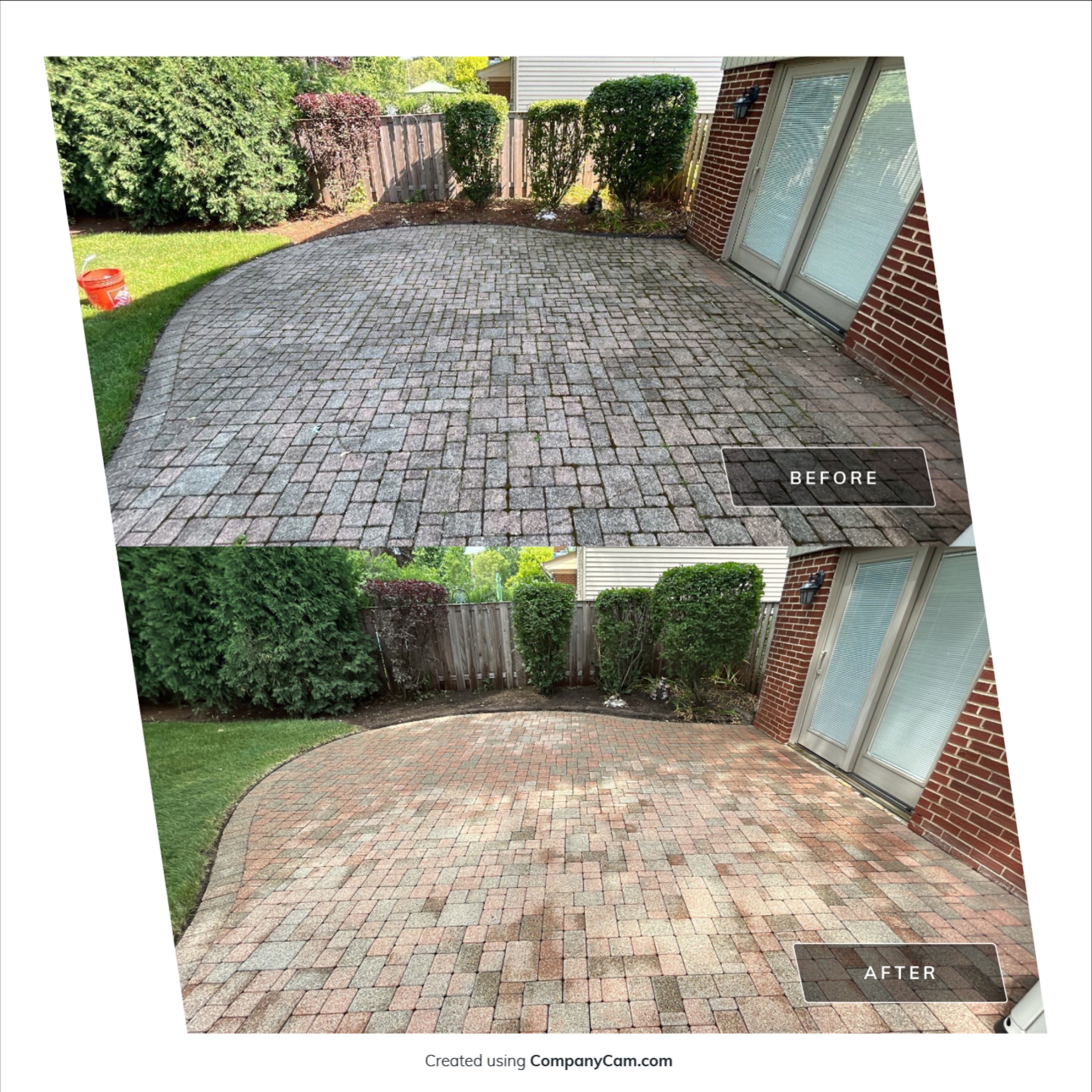 Brick paver clean, sand and seal. using Algaecide, soft wash soap by Northern Power Washing LLC.